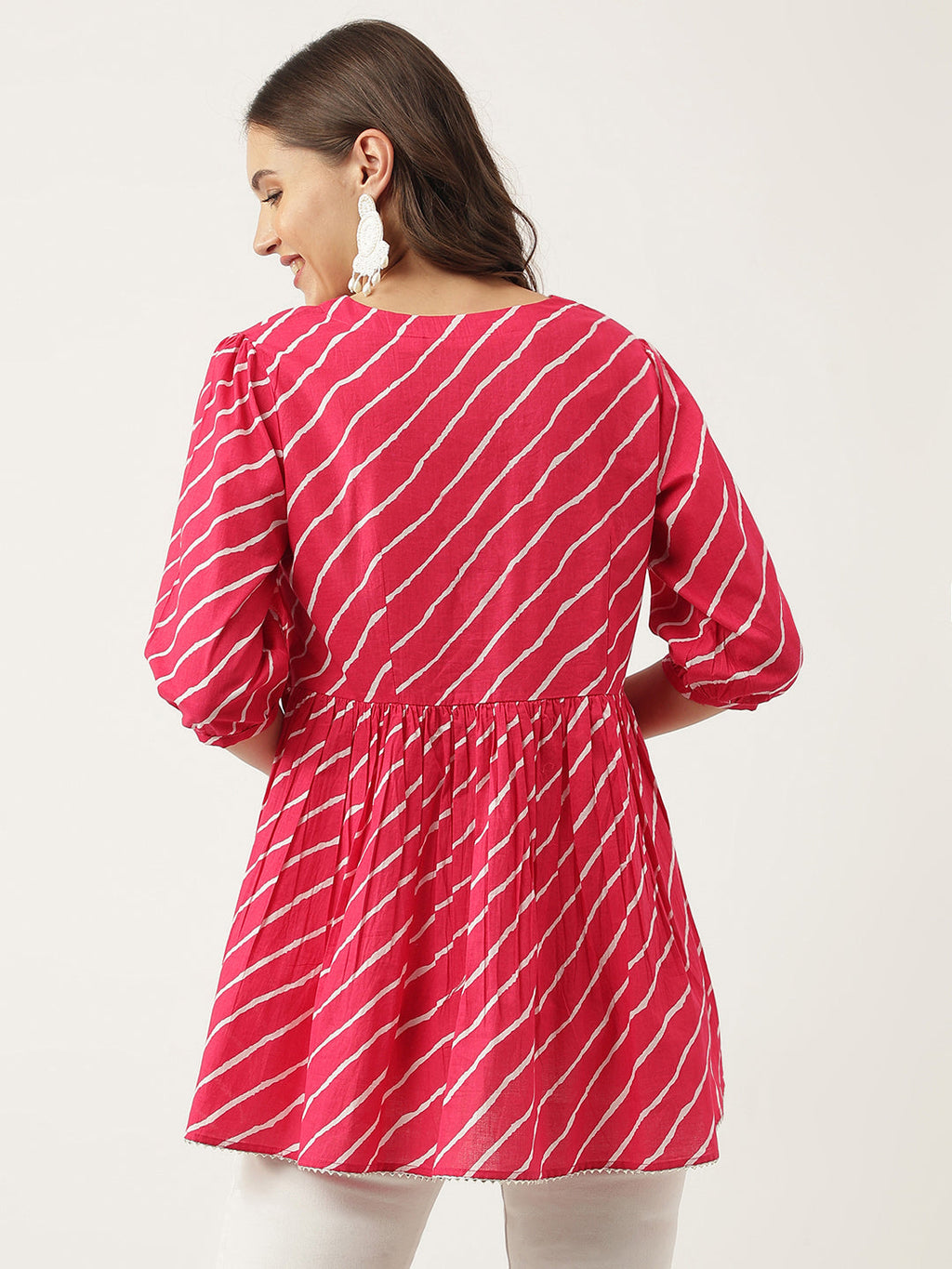 Noe Velarro Peach Ethnic Motif Print Modal Chanderi Top