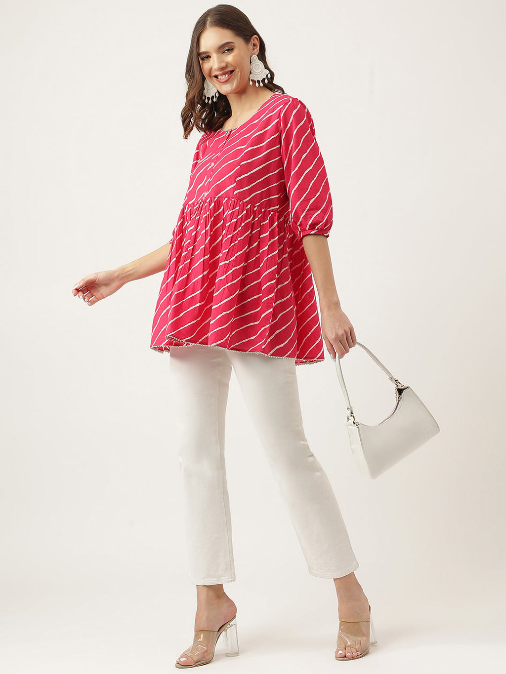 Noe Velarro Peach Ethnic Motif Print Modal Chanderi Top