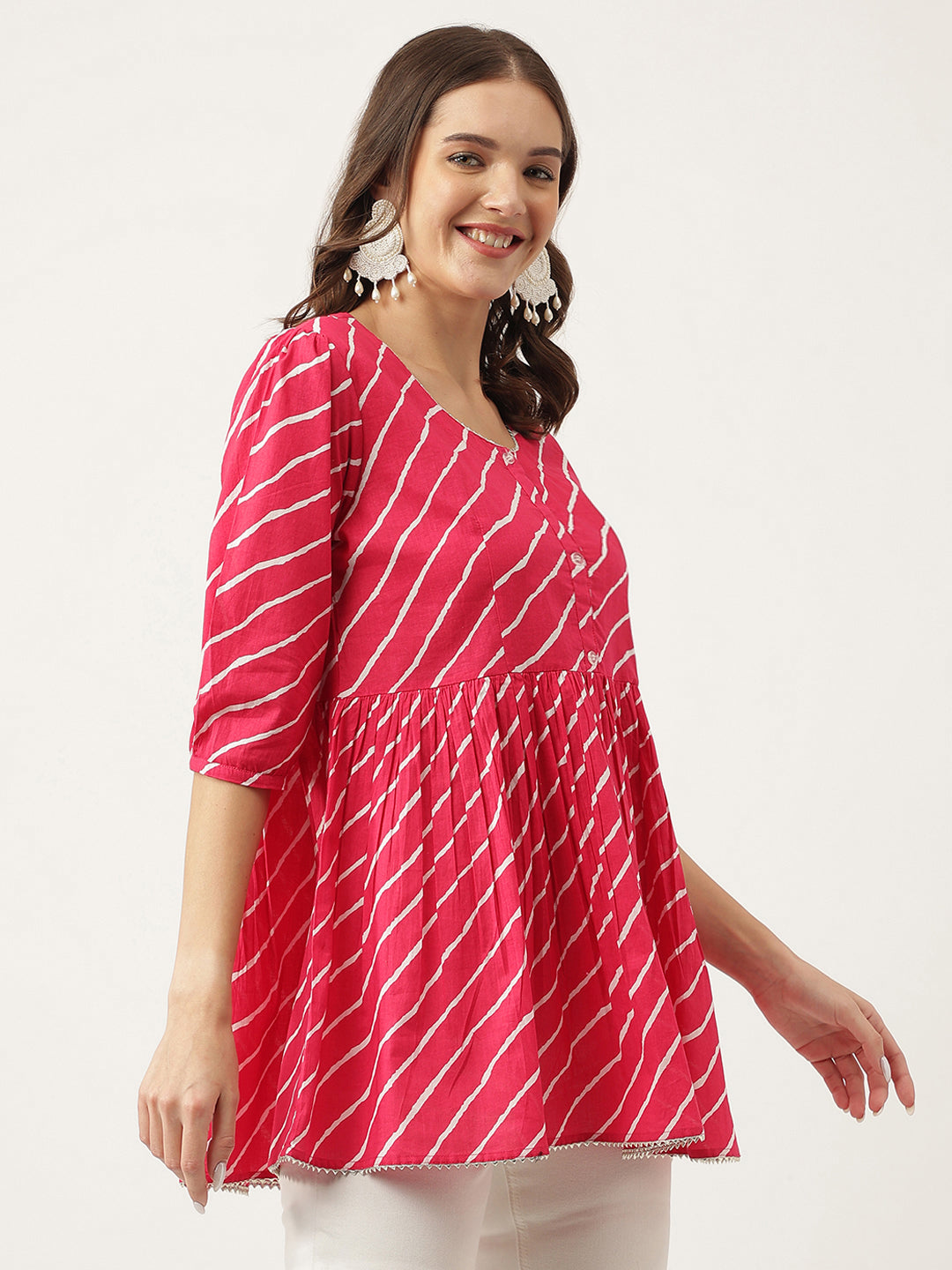 Noe Velarro Peach Ethnic Motif Print Modal Chanderi Top