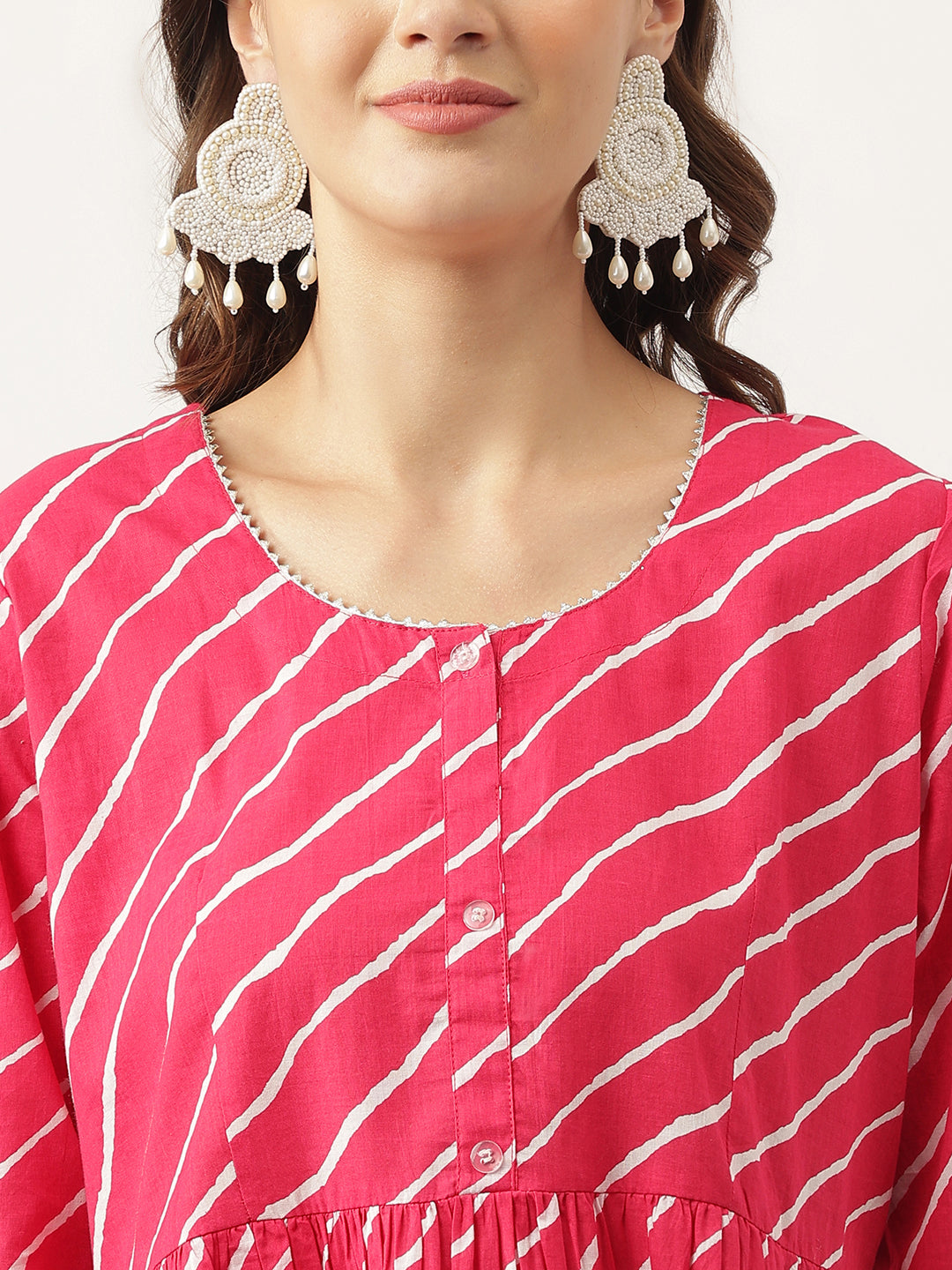Noe Velarro Peach Ethnic Motif Print Modal Chanderi Top