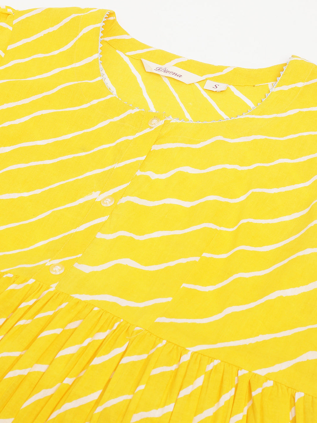 Noe Velarro Stripe Printed Yellow Regular Cotton Top