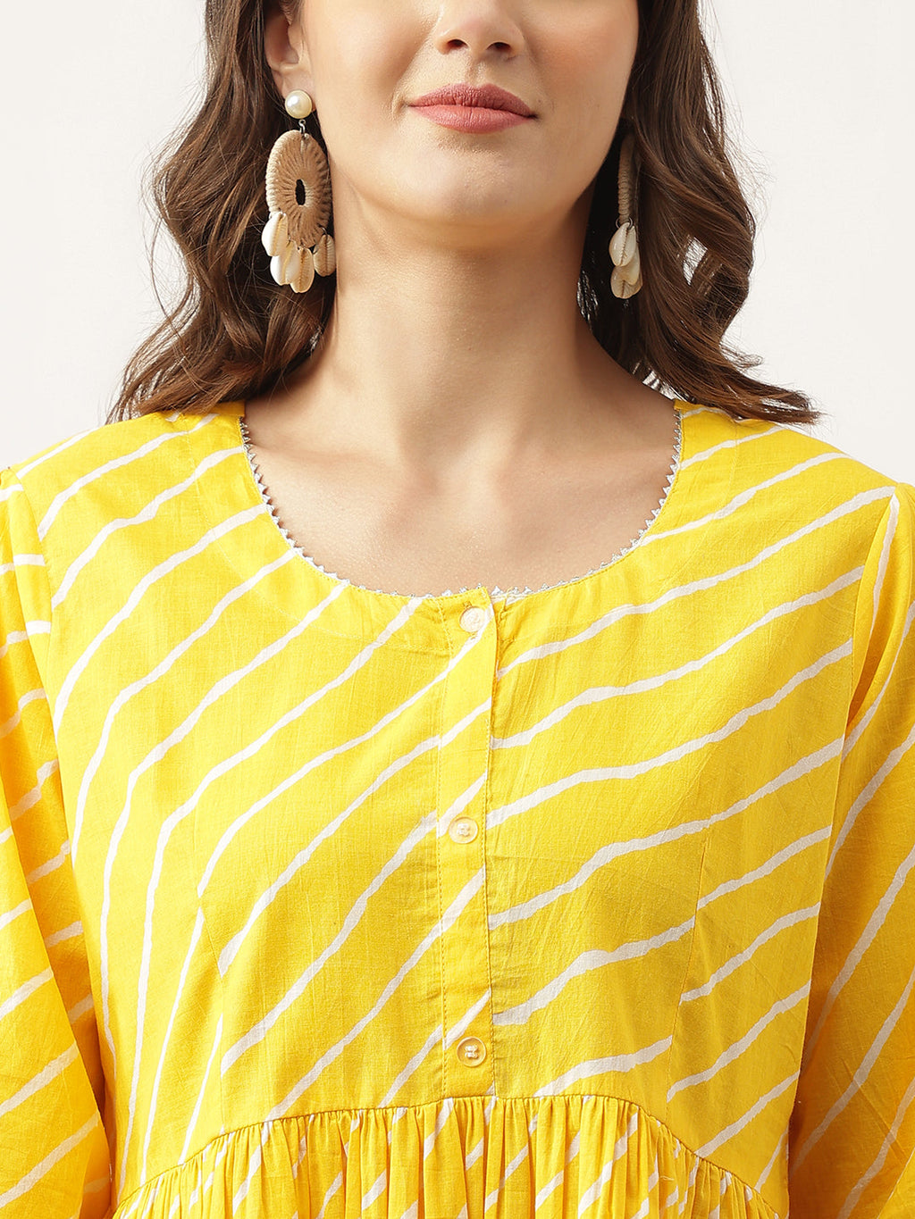 Noe Velarro Stripe Printed Yellow Regular Cotton Top