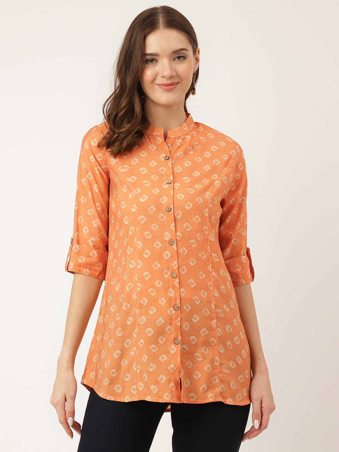 Noe Velarro Mustard Printed Chanderi Silk Regular Top