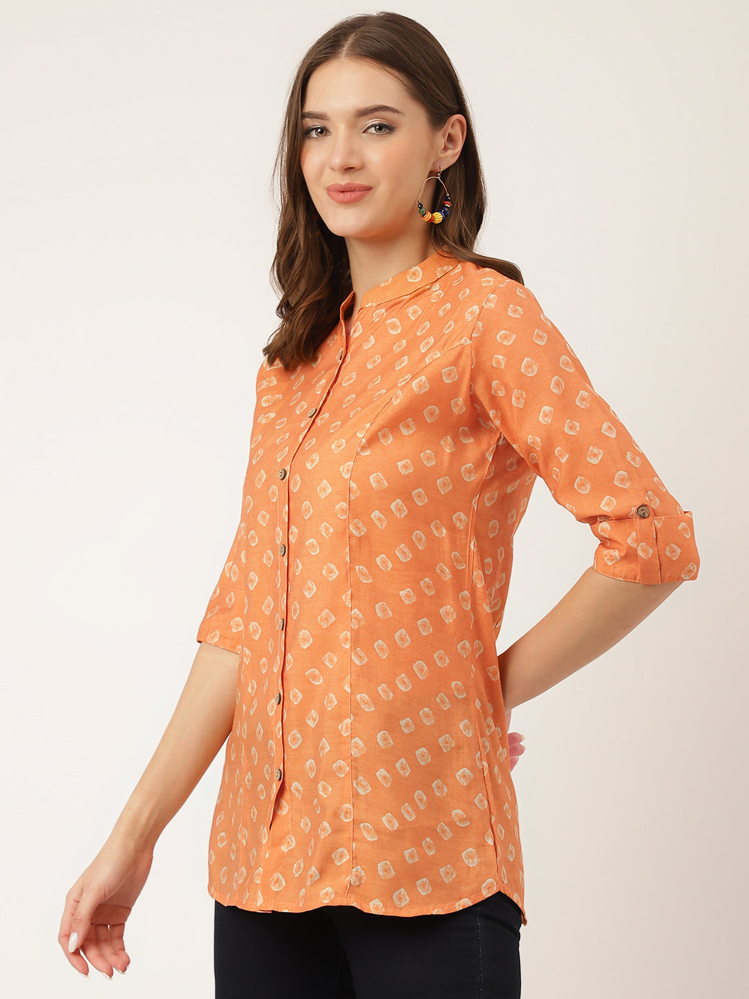Noe Velarro Mustard Printed Chanderi Silk Regular Top