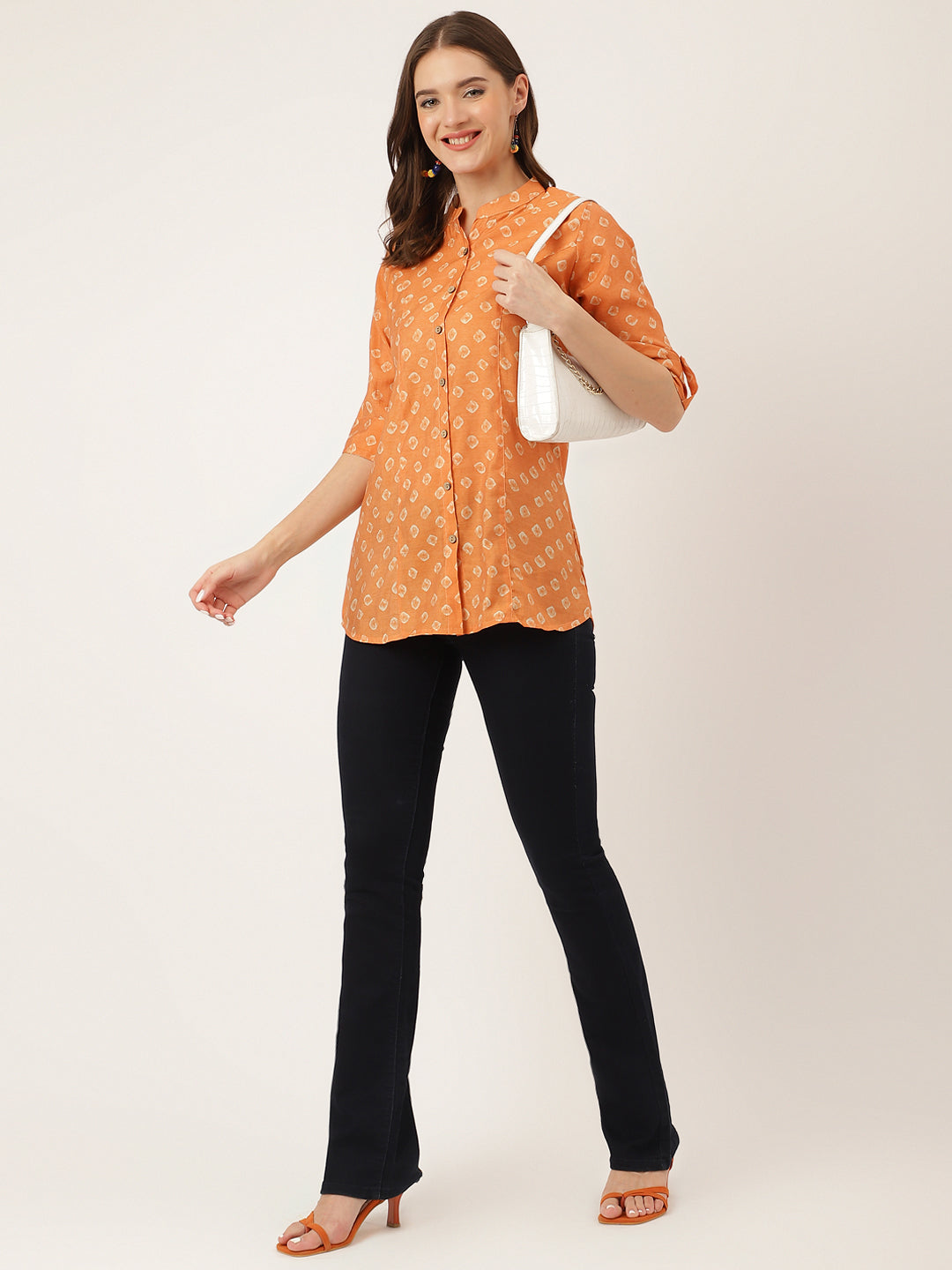 Noe Velarro Mustard Printed Chanderi Silk Regular Top