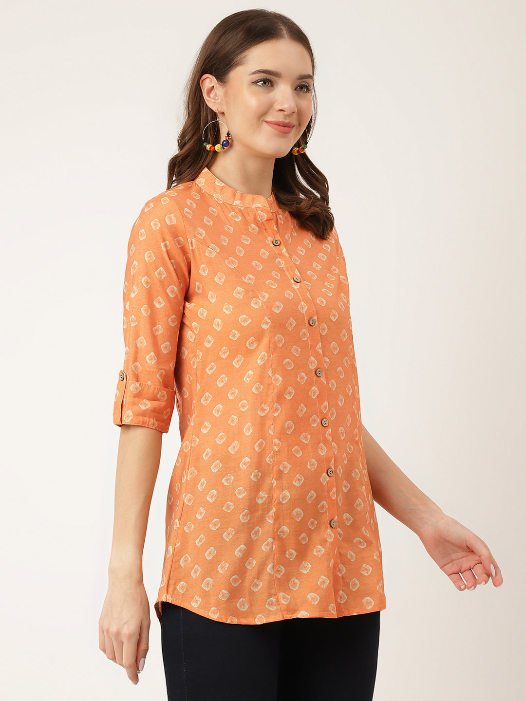 Noe Velarro Mustard Printed Chanderi Silk Regular Top
