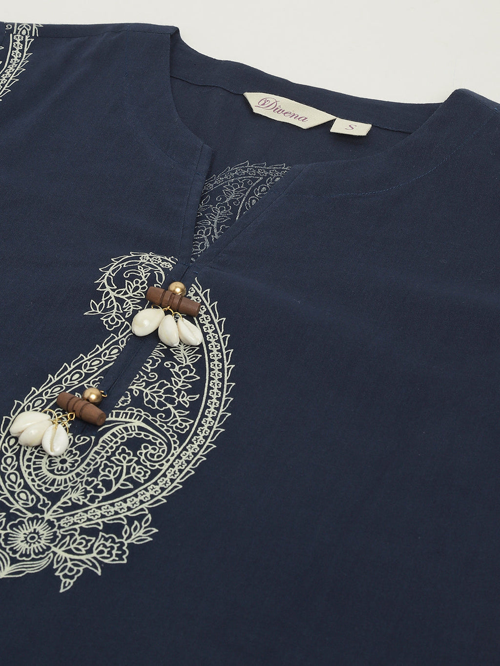 Noe Velarro Navy Cotton Paisley Print Kurta Hem Cuffed Pant set