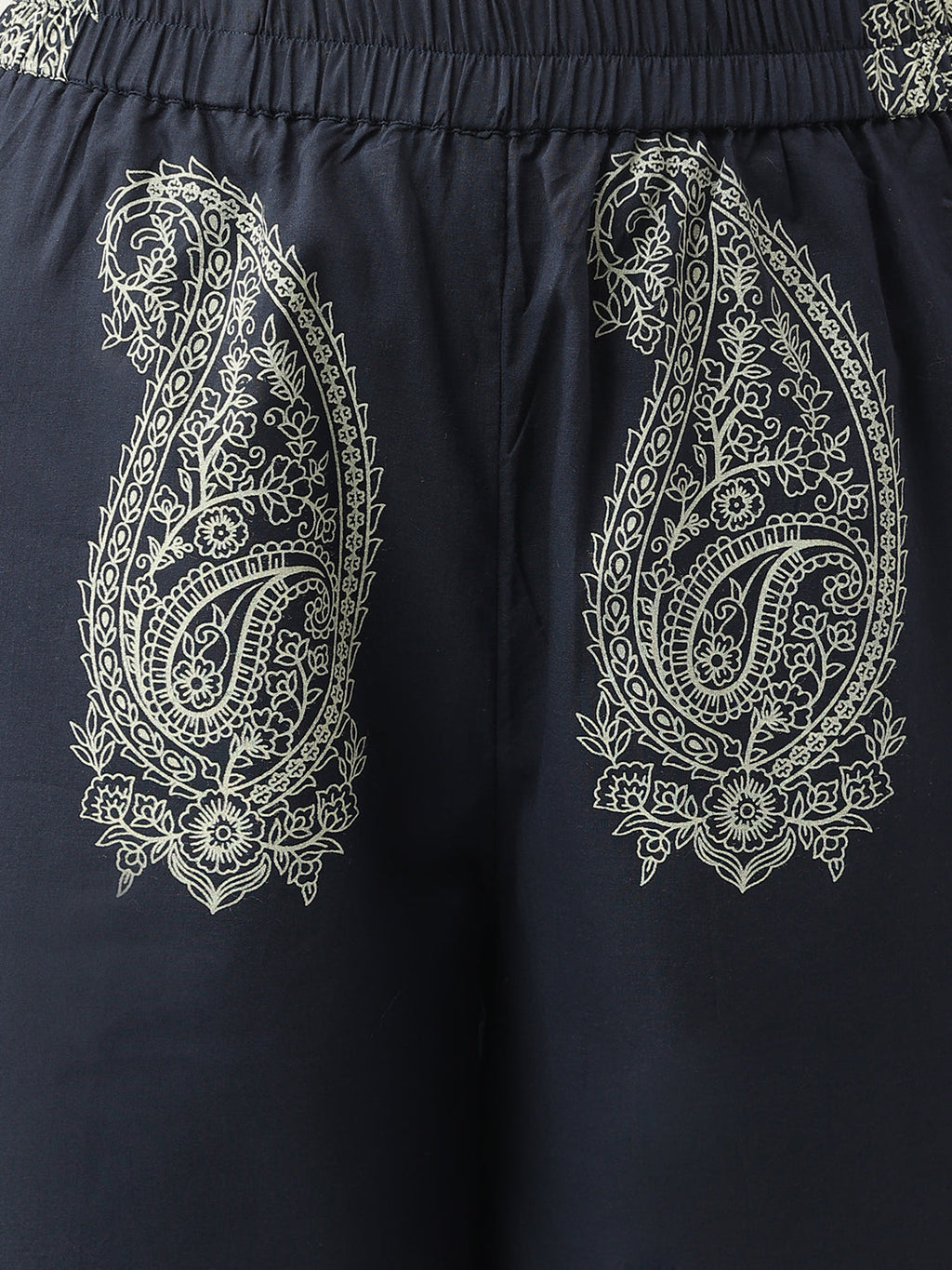 Noe Velarro Navy Cotton Paisley Print Kurta Hem Cuffed Pant set