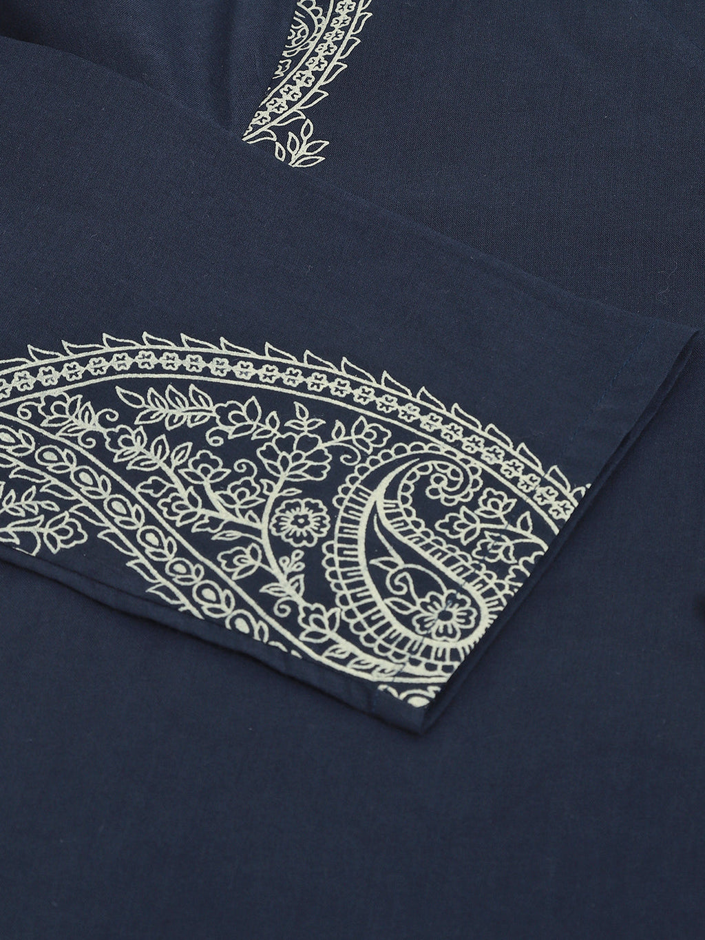 Noe Velarro Navy Cotton Paisley Print Kurta Hem Cuffed Pant set