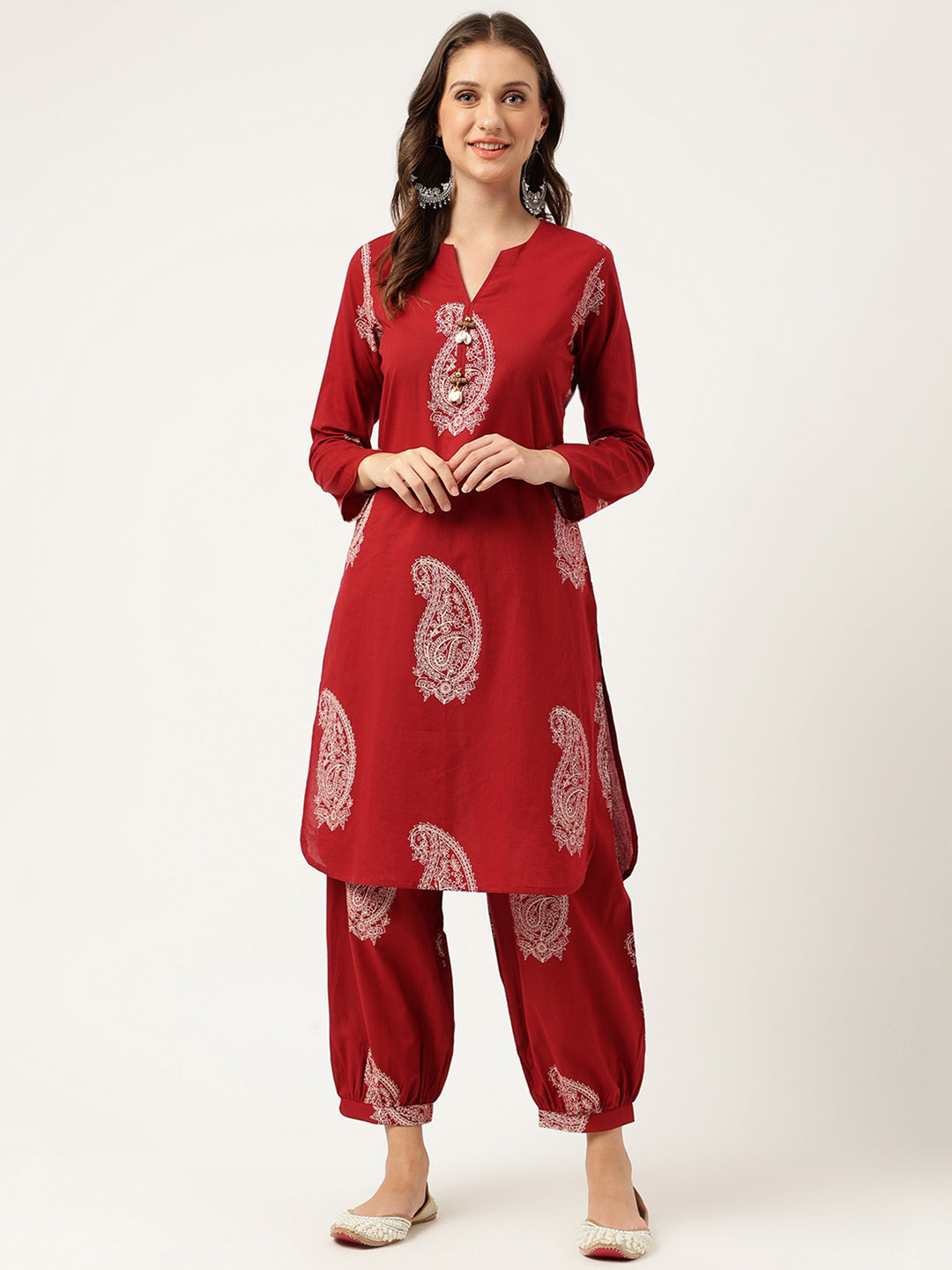Noe Velarro Maroon Paisley Print Cotton Co-ord Set