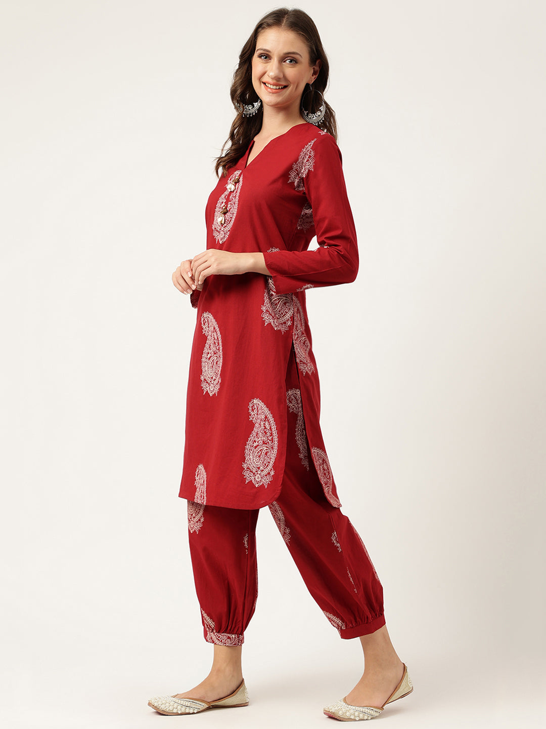 Noe Velarro Maroon Paisley Print Cotton Co-ord Set