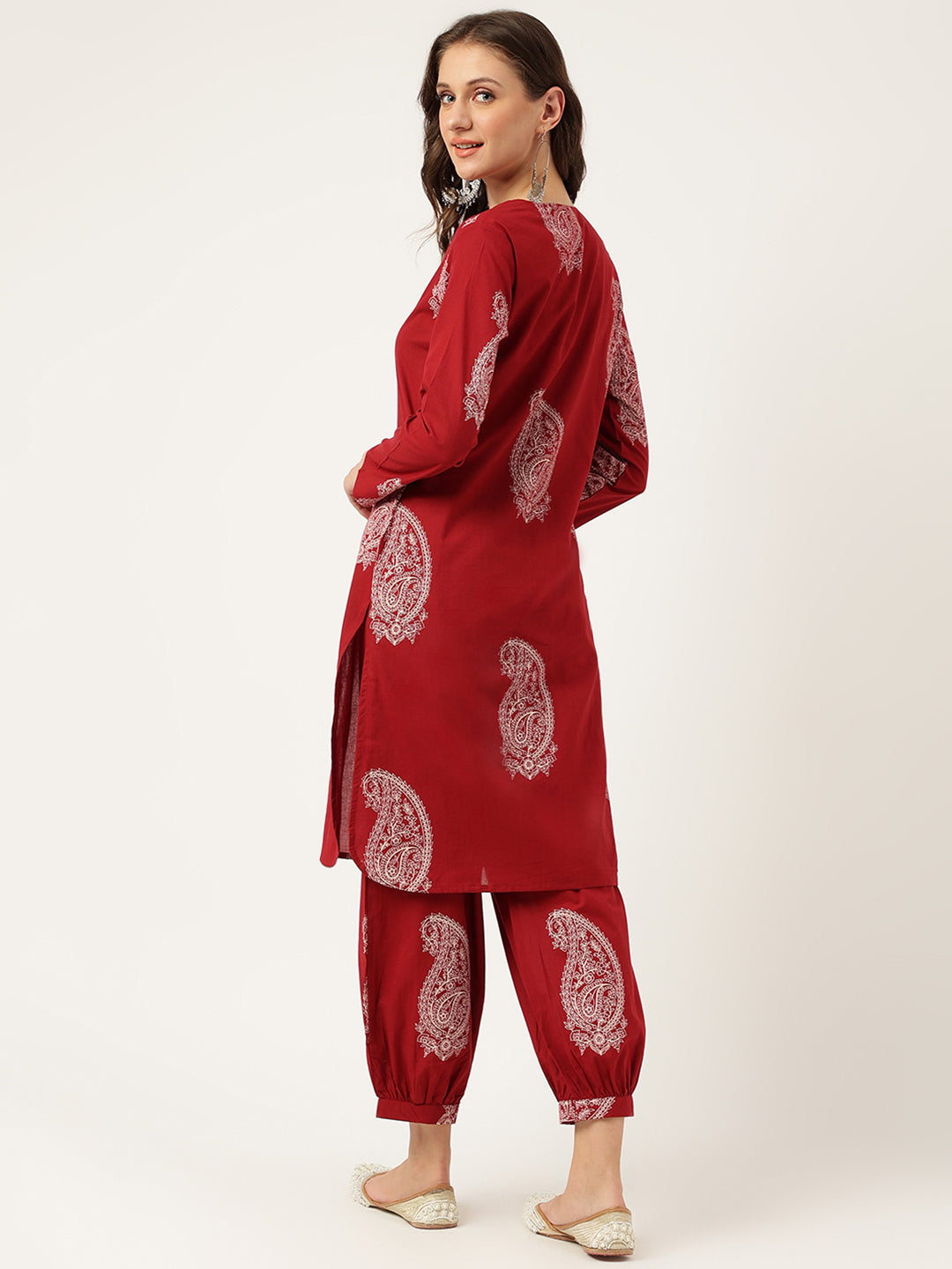 Noe Velarro Maroon Paisley Print Cotton Co-ord Set