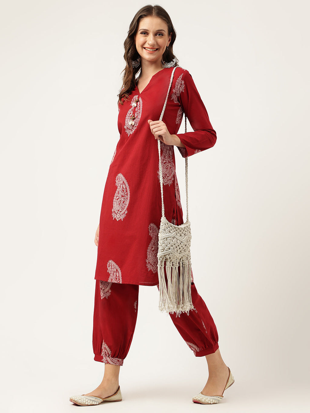 Noe Velarro Maroon Paisley Print Cotton Co-ord Set