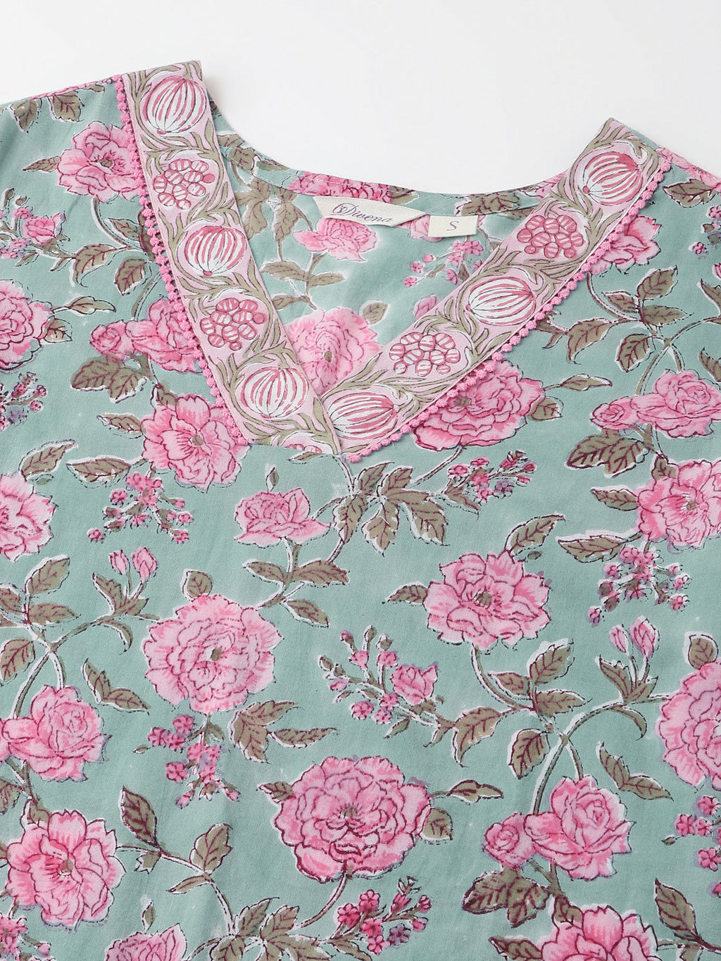 Noe Velarro Blue Hand Block Floral Print Cotton Kurta, Salwar With Dupatta
