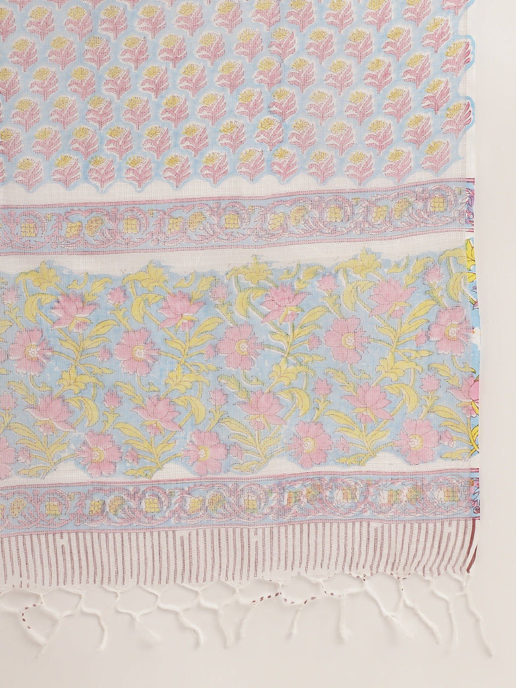 Noe Velarro Blue Hand-Block Floral Print Cotton  Kurta, Trouser & Dupatta