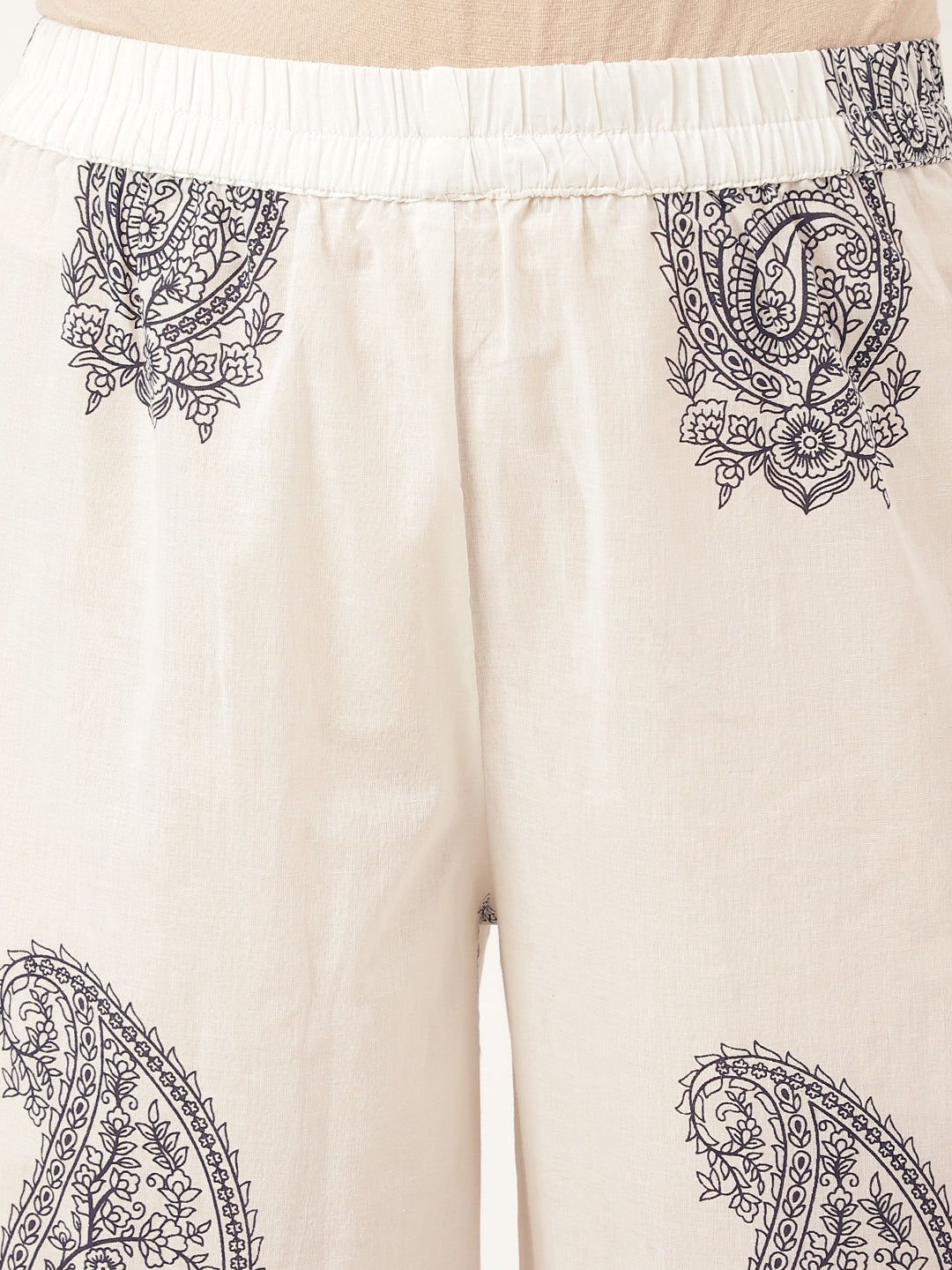 Noe Velarro White Paisley Print Cotton Co-ord Set with Mulmul Cotton Lining