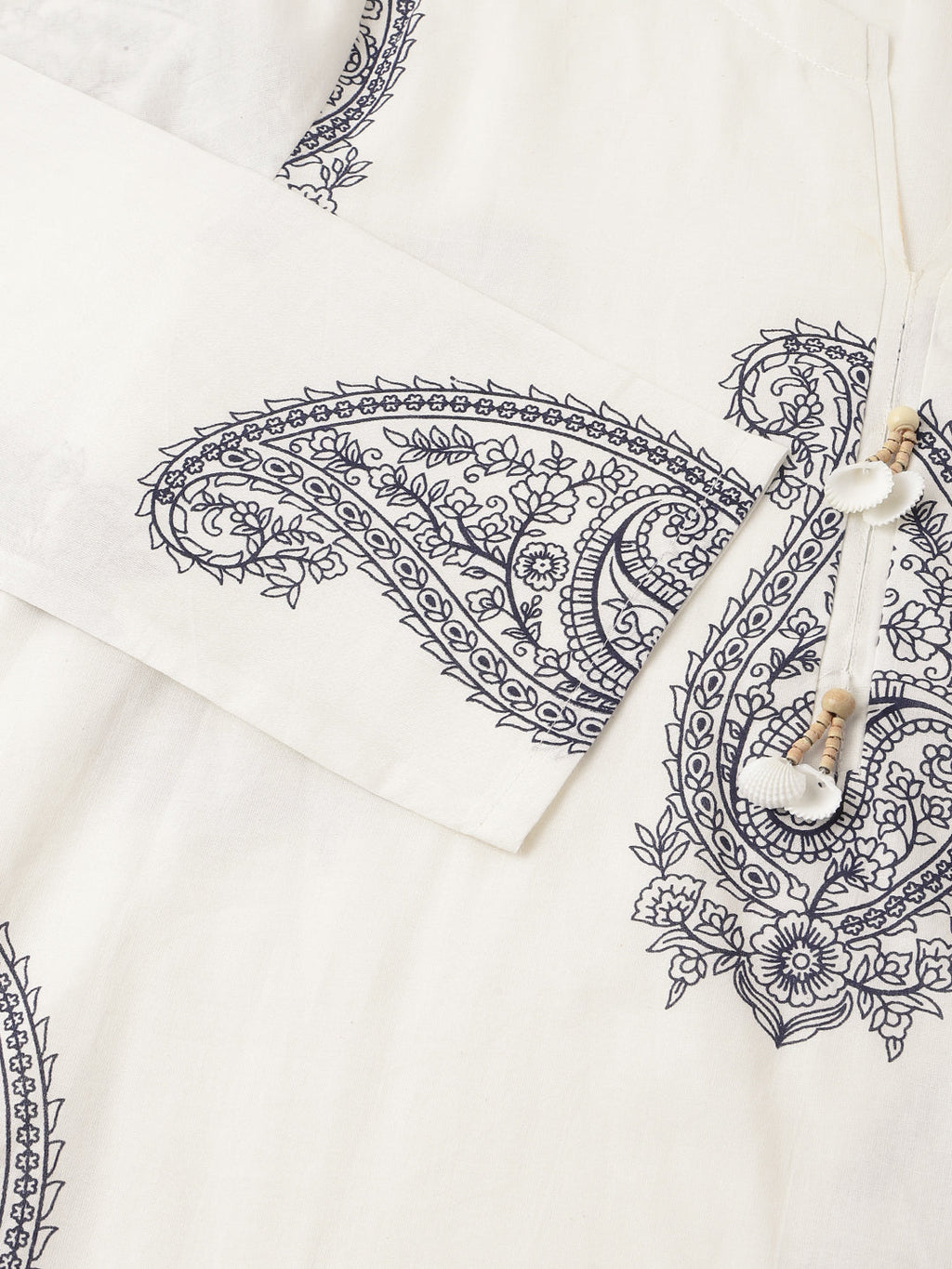 Noe Velarro White Paisley Print Cotton Co-ord Set with Mulmul Cotton Lining