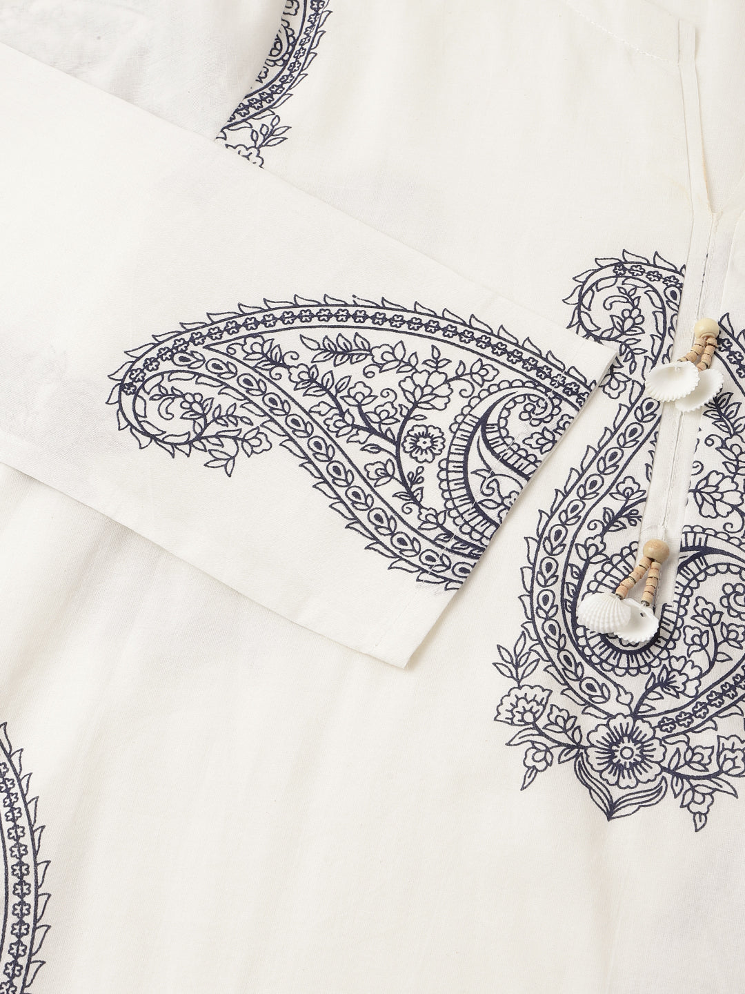 Noe Velarro White Paisley Print Cotton Co-ord Set with Mulmul Cotton Lining