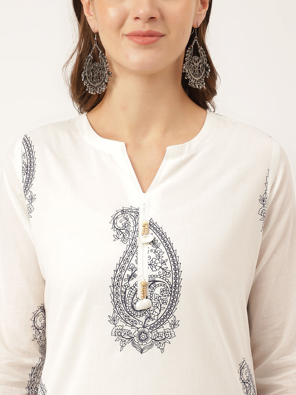 Noe Velarro White Paisley Print Cotton Co-ord Set with Mulmul Cotton Lining