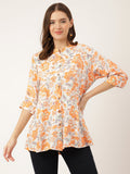 Noe Velarro Orange Floral Print Rayon Regular Top