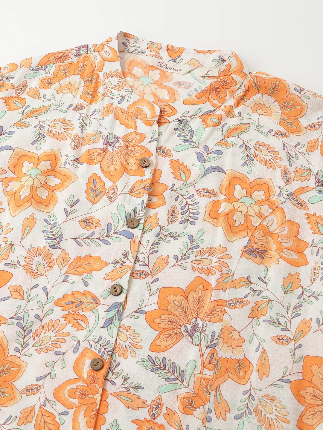 Noe Velarro Orange Floral Print Rayon Regular Top