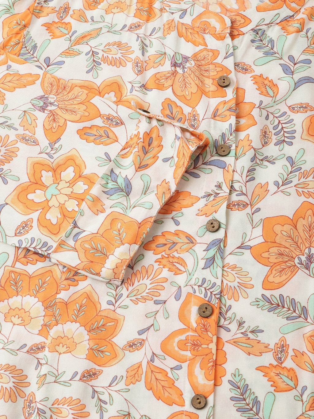 Noe Velarro Orange Floral Print Rayon Regular Top