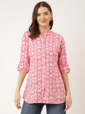 Noe Velarro Pink Floral Print Rayon Regular Top