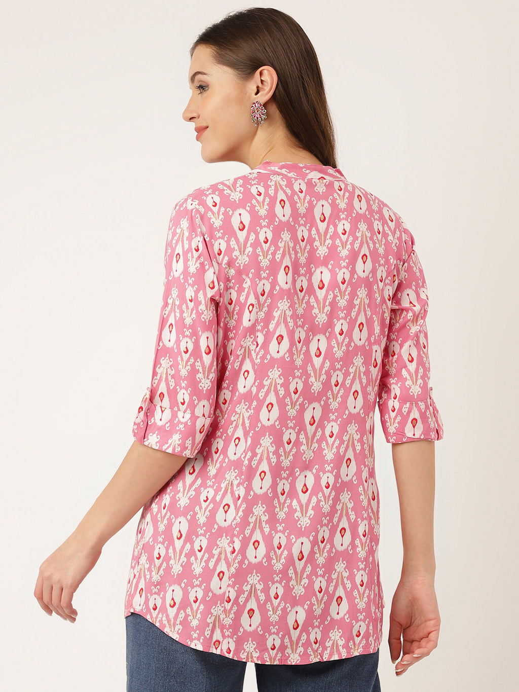 Noe Velarro Pink Floral Print Rayon Regular Top