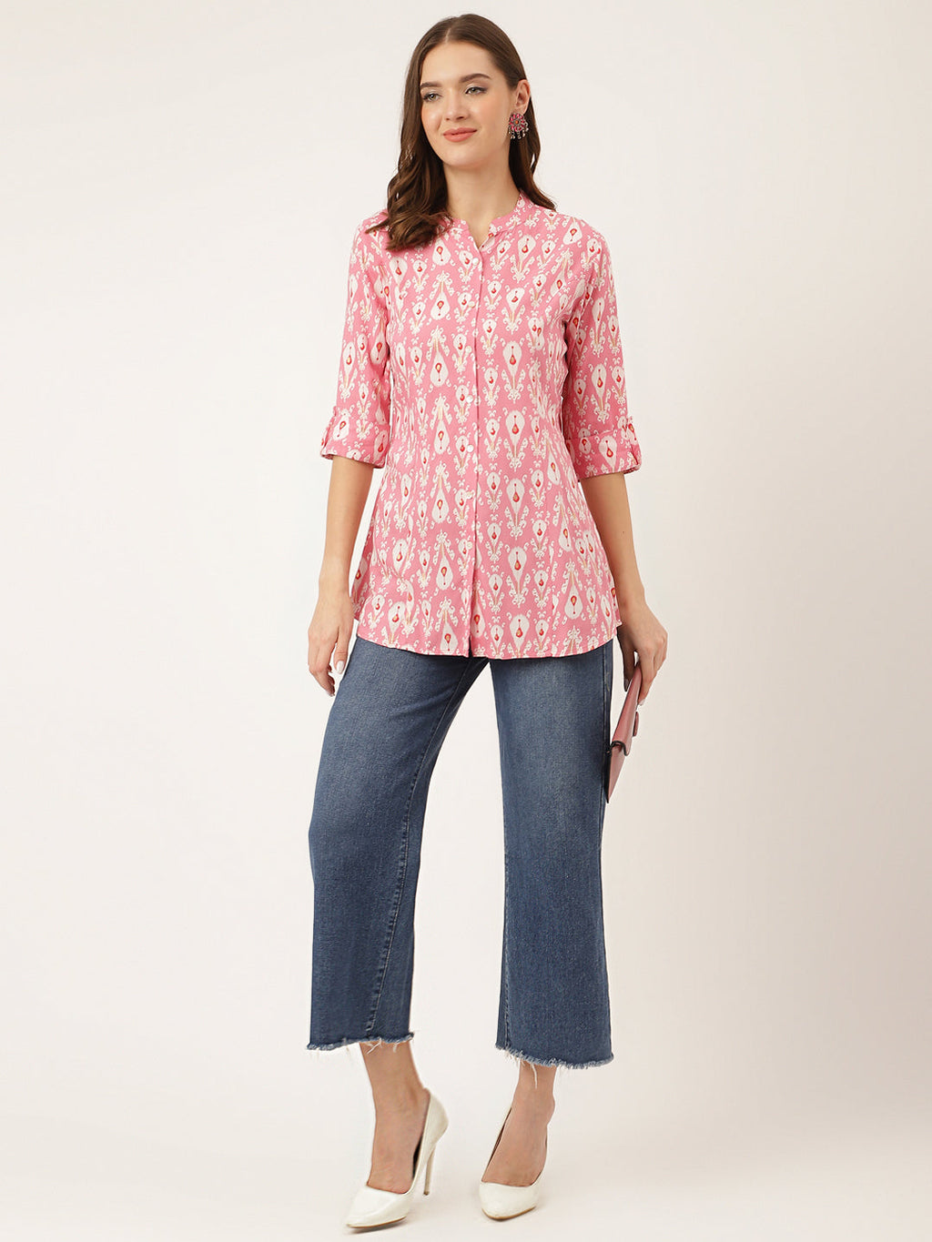 Noe Velarro Pink Floral Print Rayon Regular Top