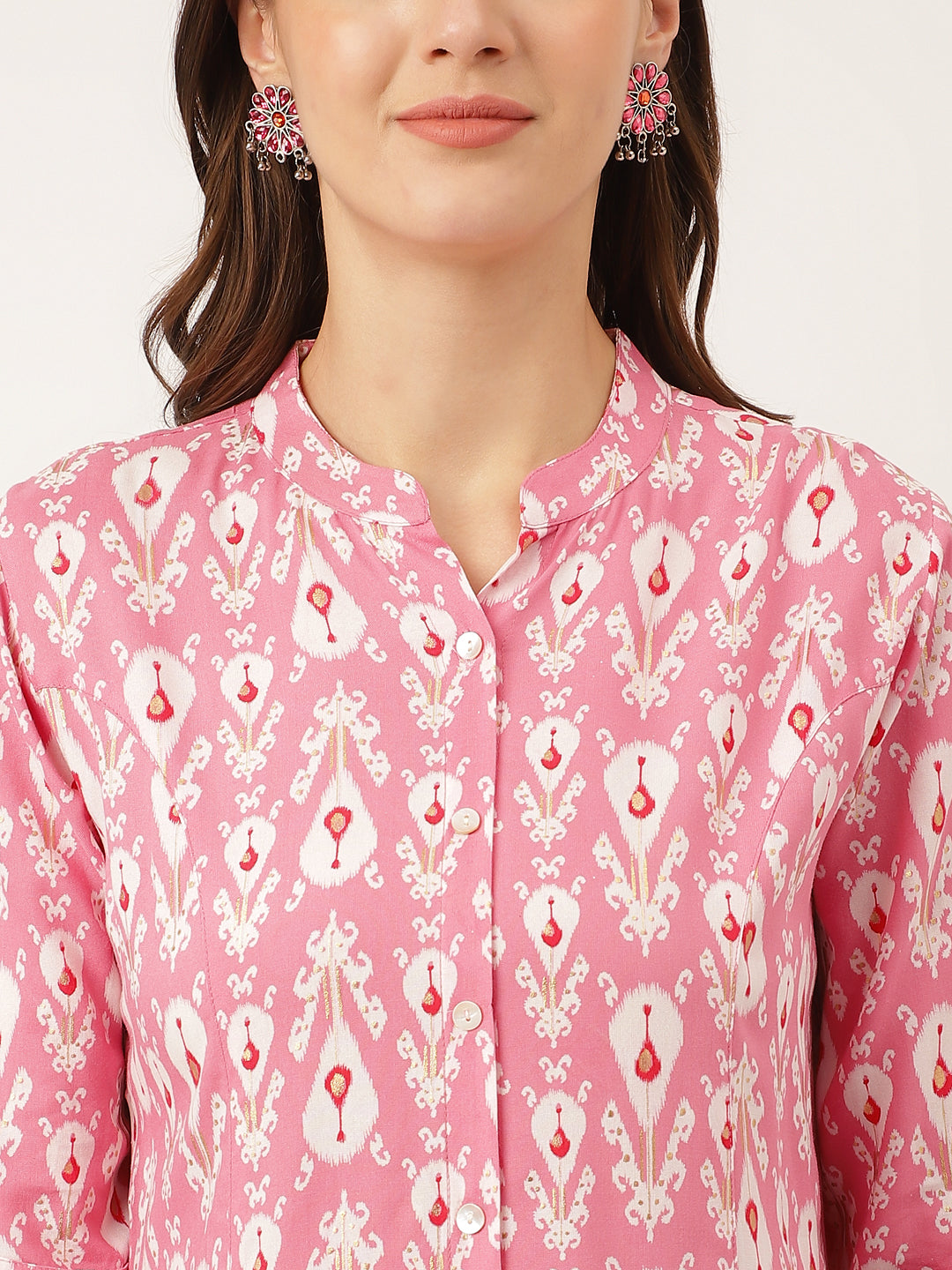 Noe Velarro Pink Floral Print Rayon Regular Top