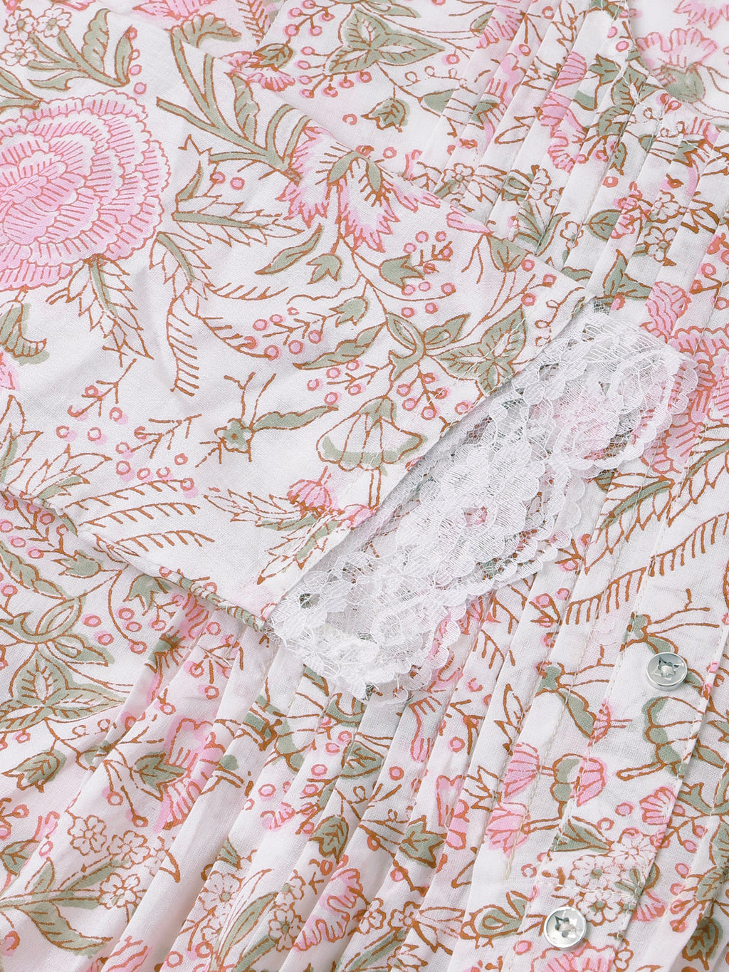 Noe Velarro Pink Floral Print Cotton Peplum Top with Pintuck Detailing
