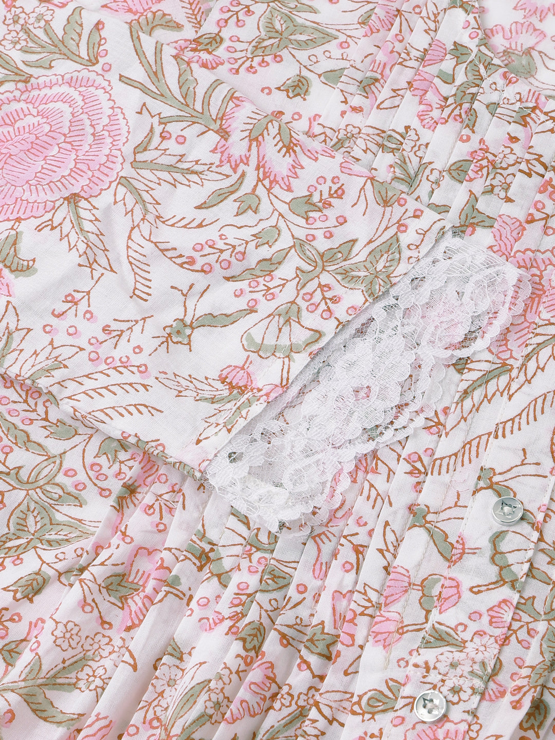 Noe Velarro Pink Floral Print Cotton Peplum Top with Pintuck Detailing