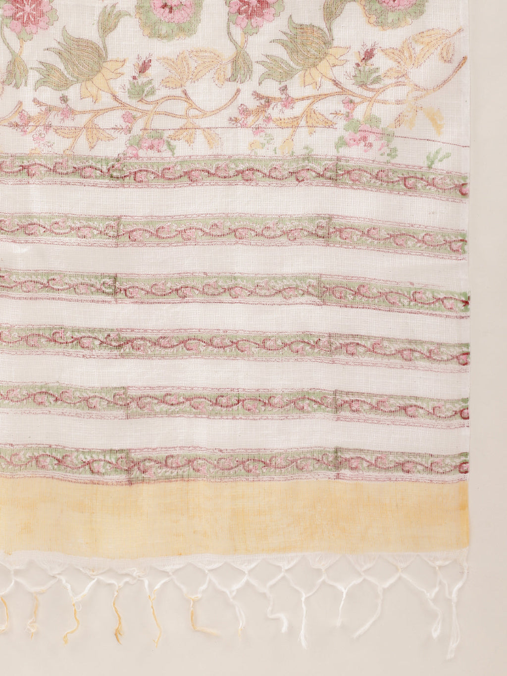 Noe Velarro White Handblock Floral Printed Cotton Anarkali Kurta Set with Kota Doria Dupatta