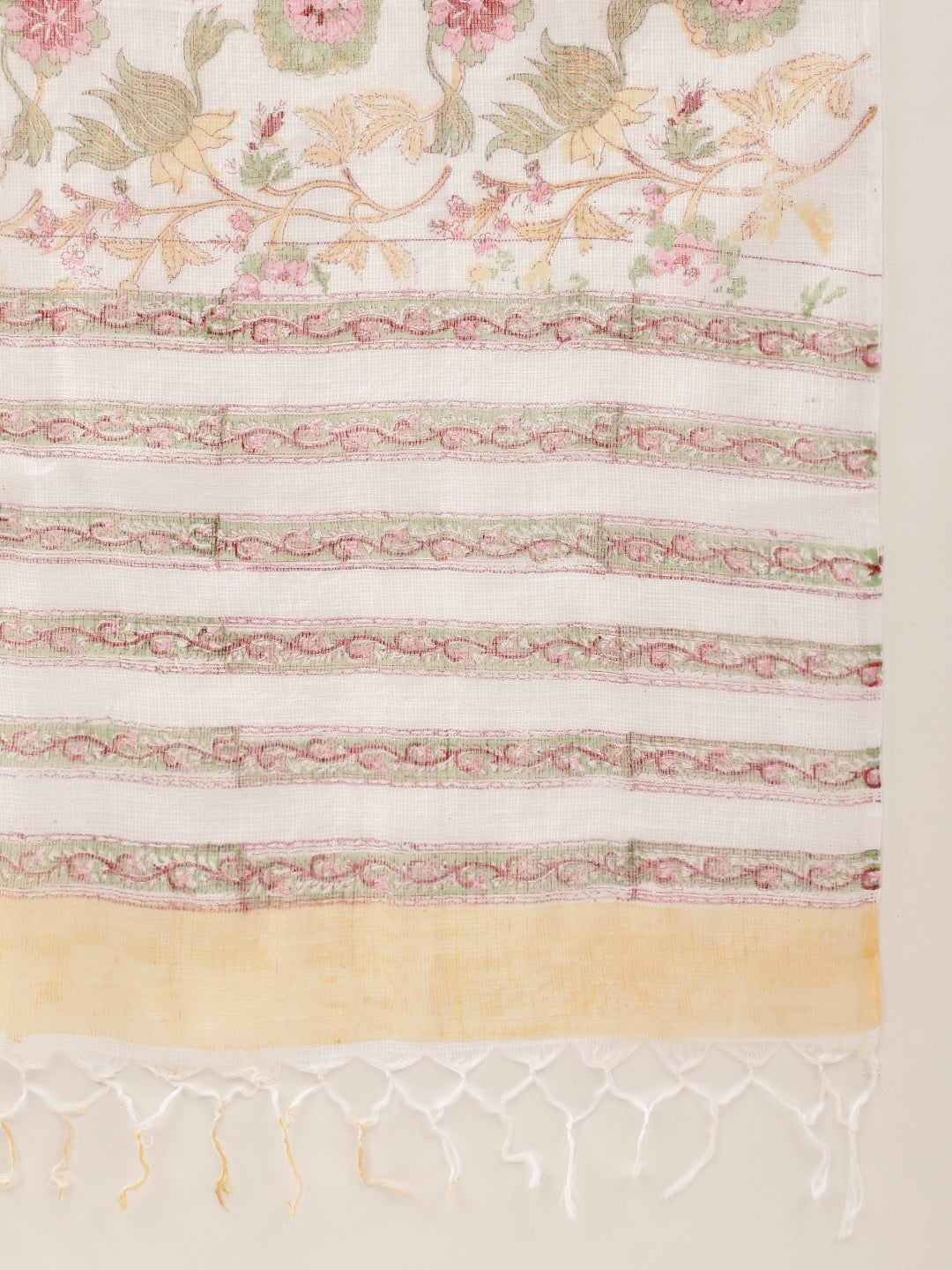 Noe Velarro White Handblock Floral Printed Cotton Anarkali Kurta Set with Kota Doria Dupatta