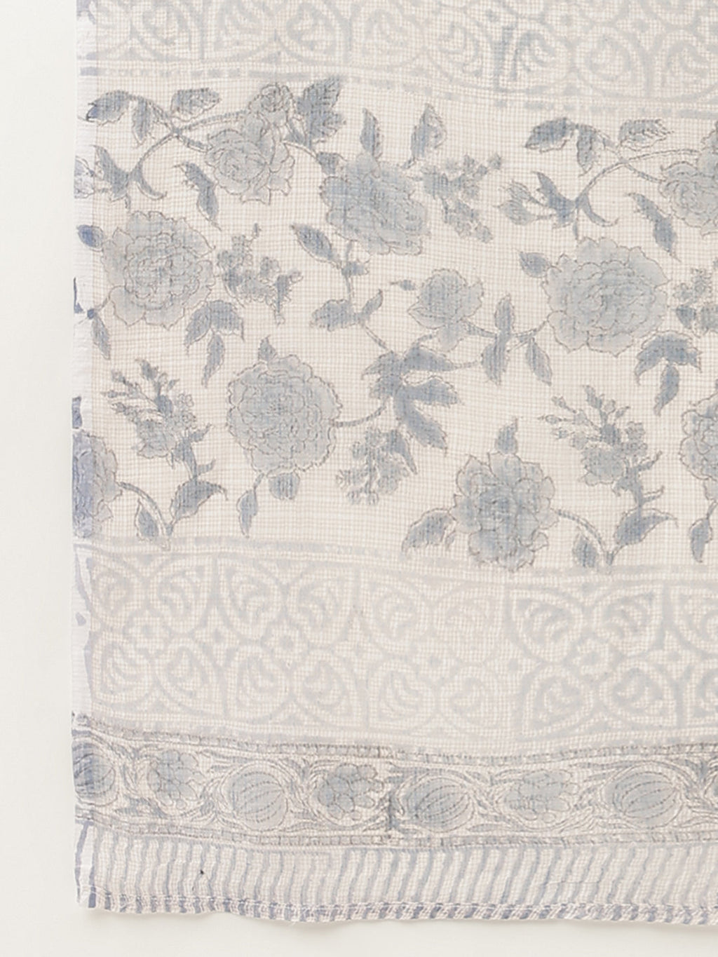 Noe Velarro Sky Blue Floral HandBlock Printed Cotton Straight Kurta, trousers with Dupatta Set