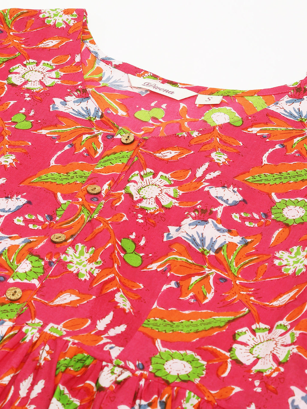 Noe Velarro Pink Floral Printed Cotton Peplum Fit Top