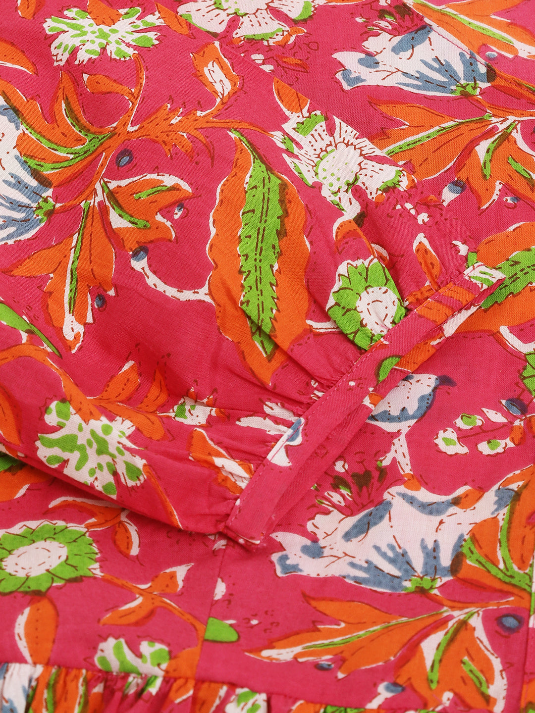 Noe Velarro Pink Floral Printed Cotton Peplum Fit Top