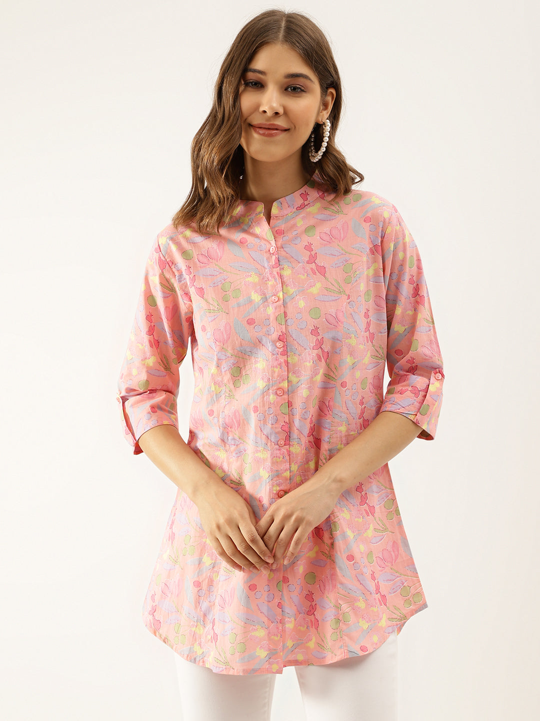 Noe Velarro Pink Multi Colored Floral print Cotton Regular Top