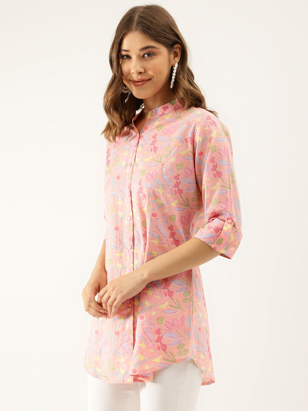 Noe Velarro Pink Multi Colored Floral print Cotton Regular Top
