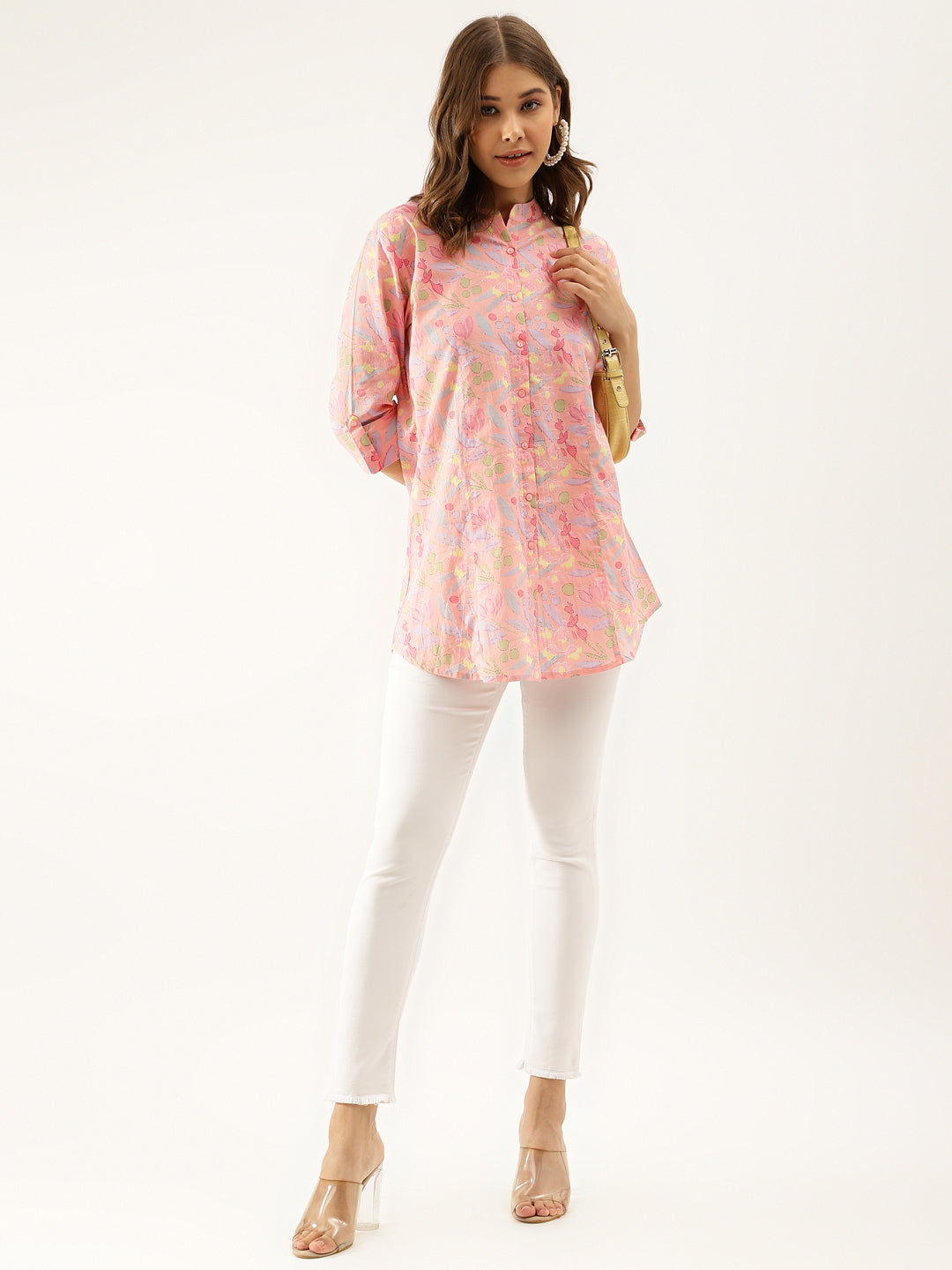 Noe Velarro Pink Multi Colored Floral print Cotton Regular Top
