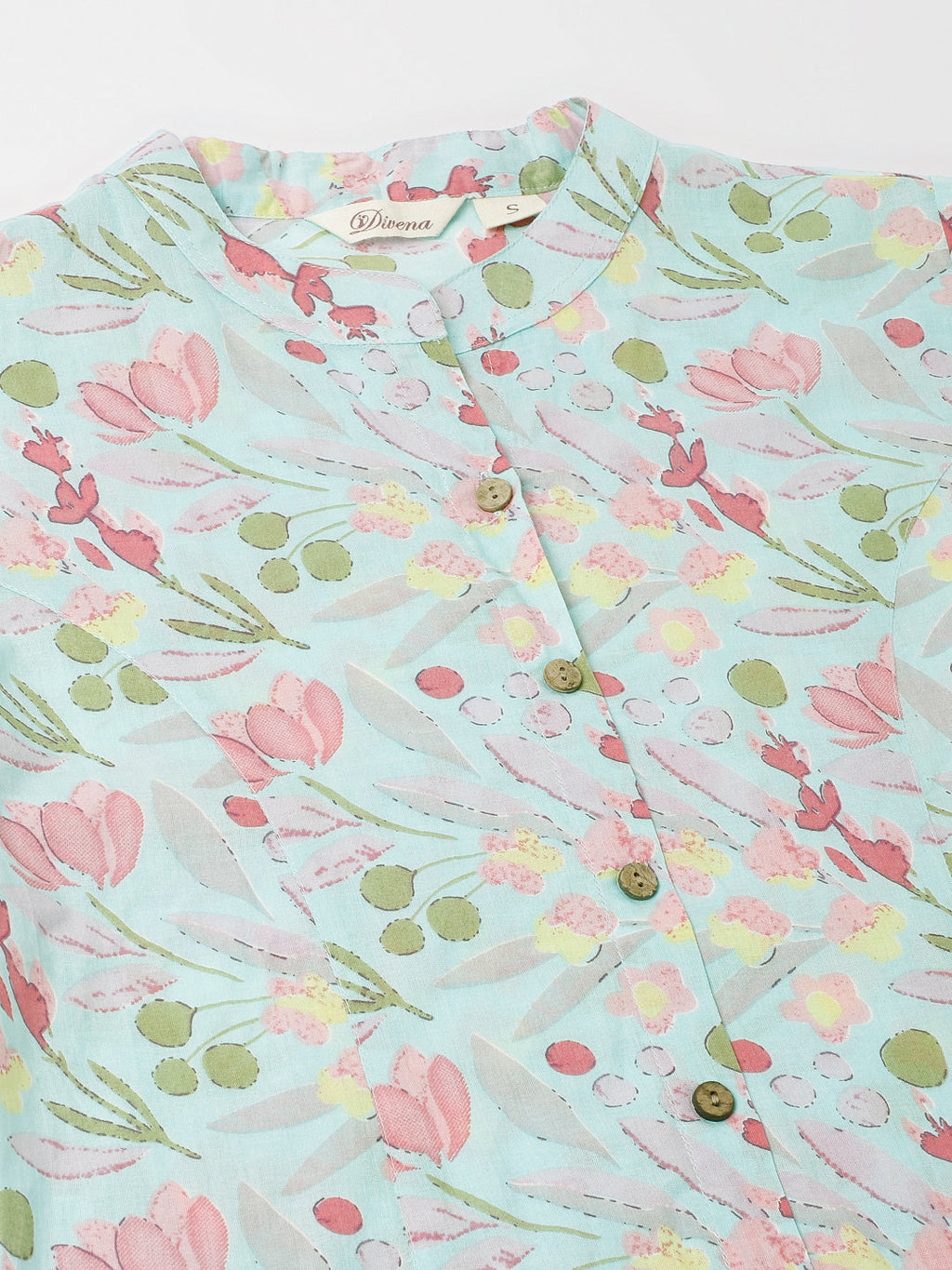 Noe Velarro Sky Blue Printed Cotton Regular Fit Top