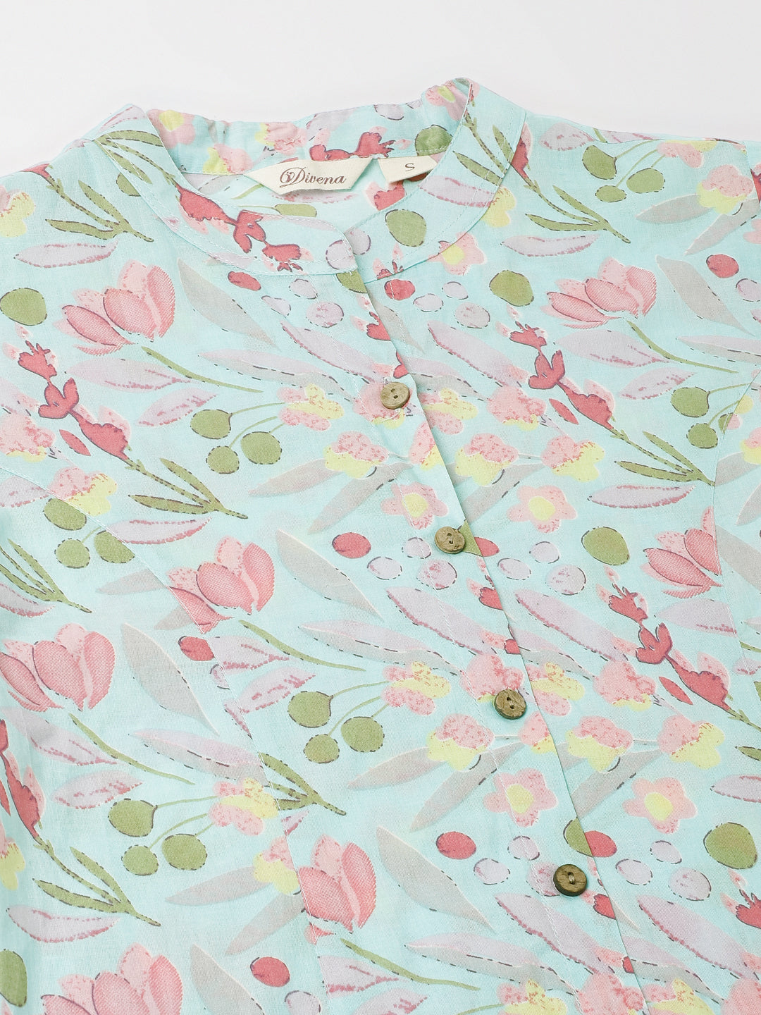 Noe Velarro Sky Blue Printed Cotton Regular Fit Top
