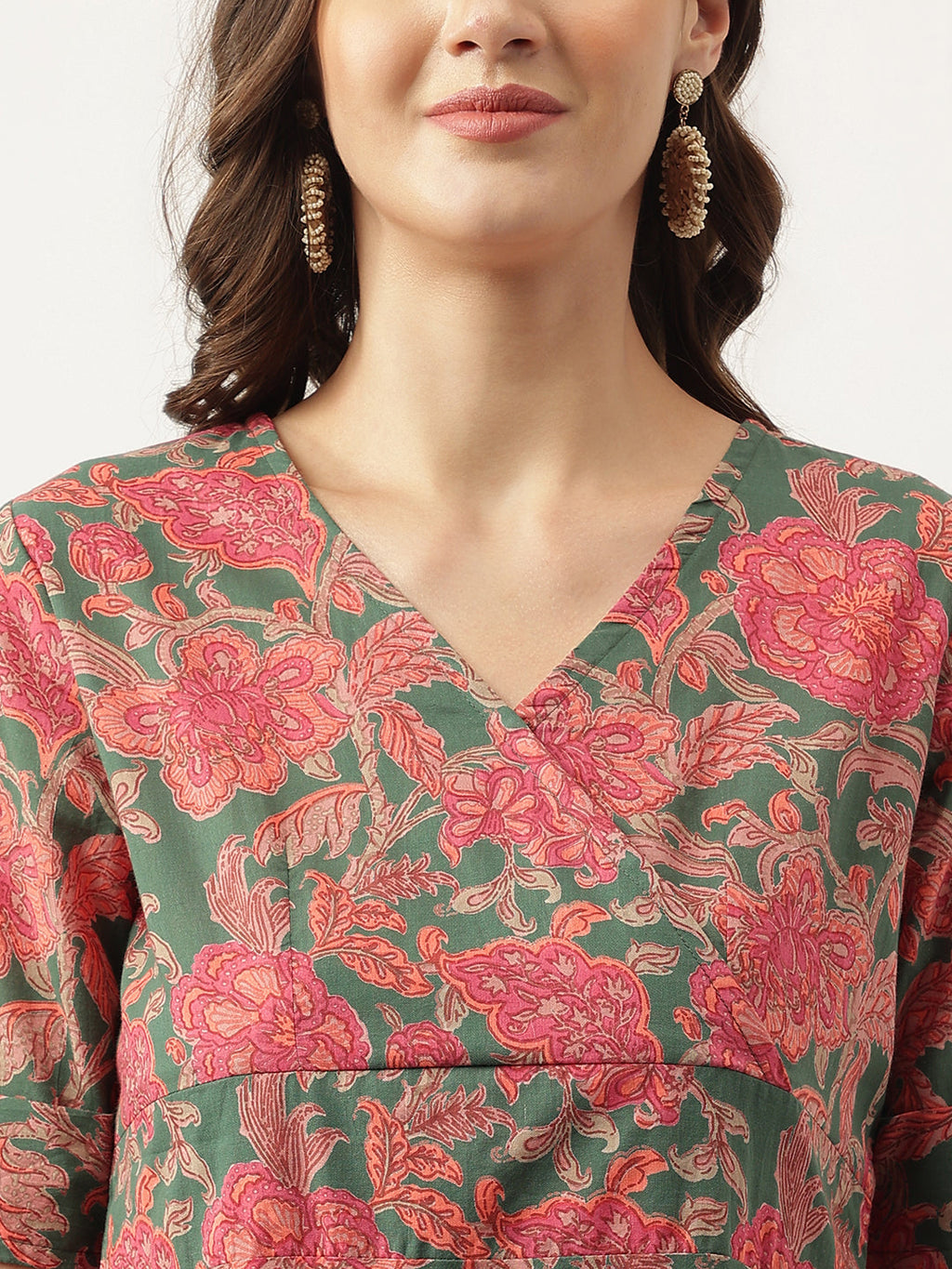 Noe Velarro Grey Pink Floral Printed Cotton Fit & Flare Mini Dress