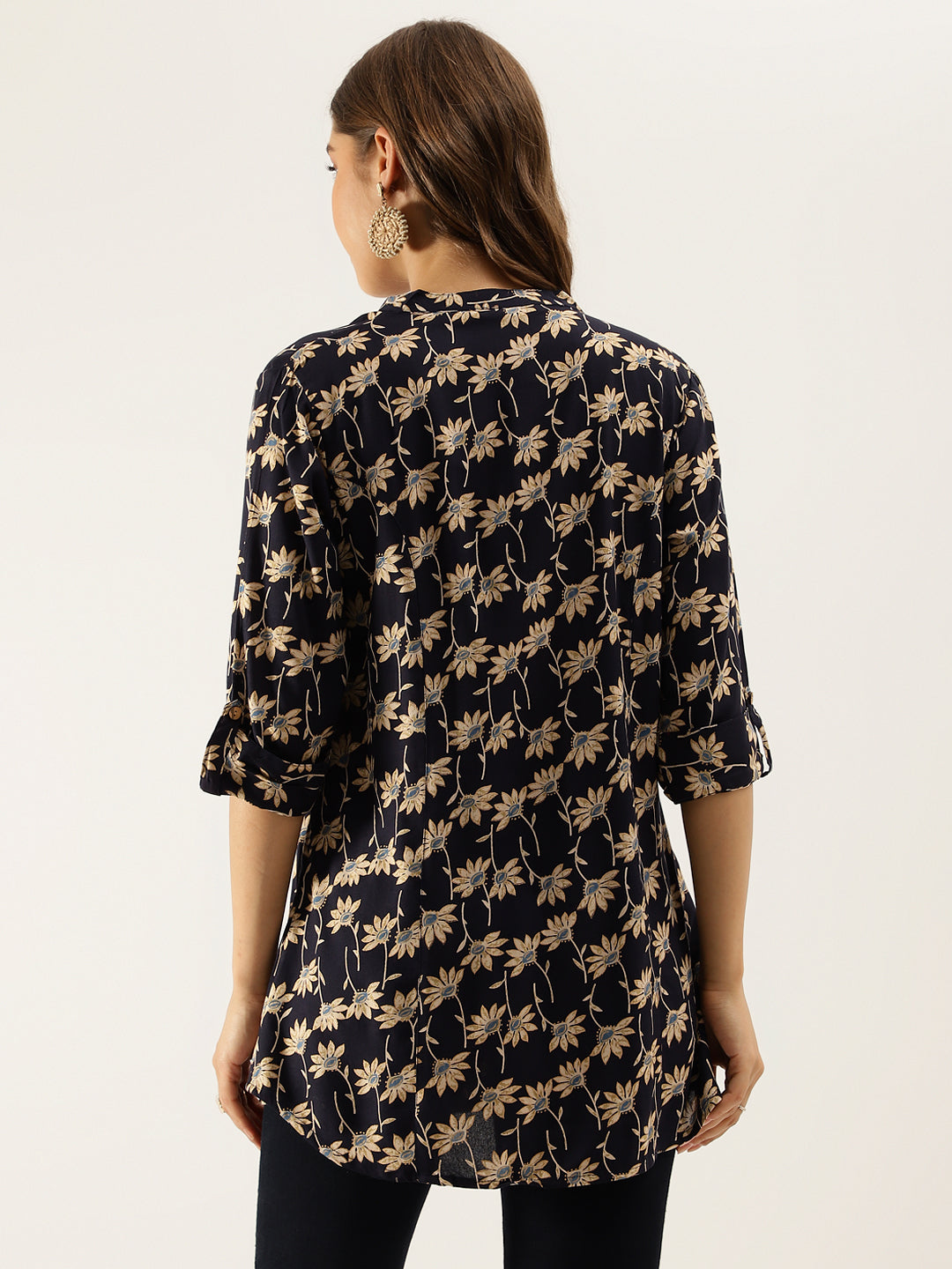 Noe Velarro Floral Printed Rayon Shirt type Top for Women