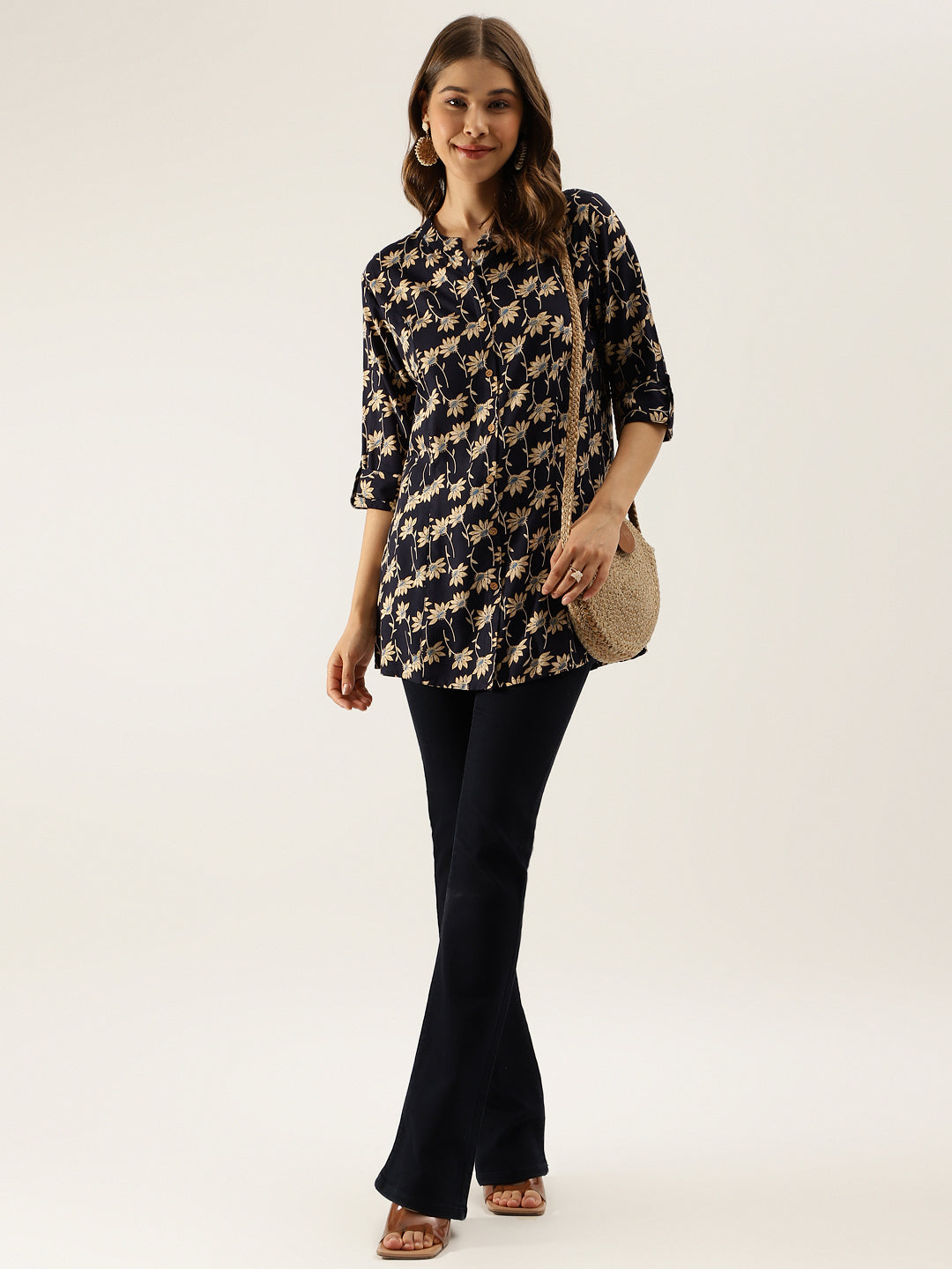 Noe Velarro Floral Printed Rayon Shirt type Top for Women