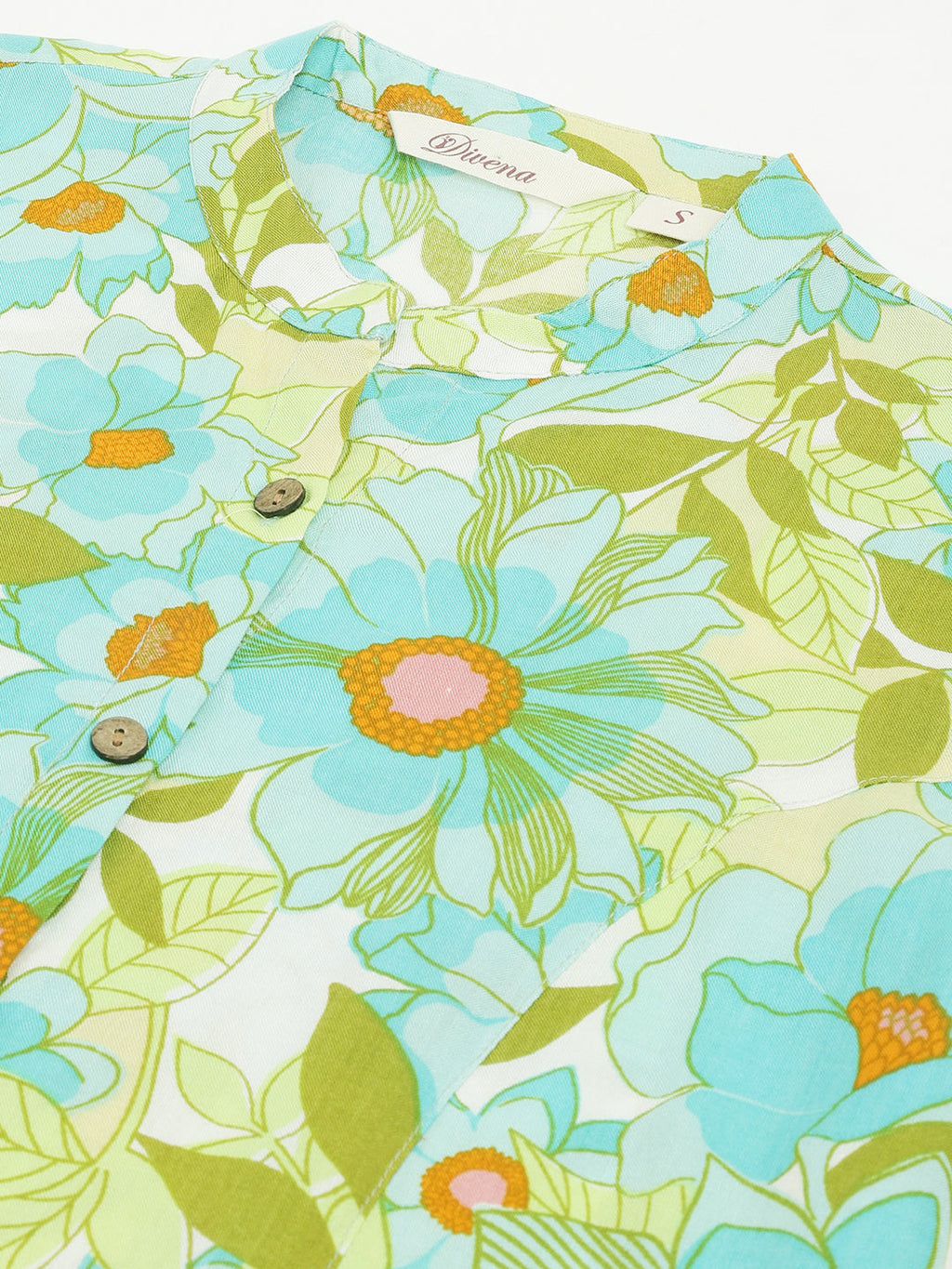 Noe Velarro Green Floral Printed Rayon Shirt Style Top