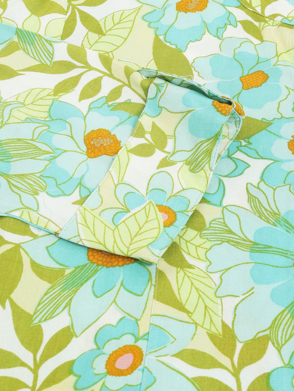 Noe Velarro Green Floral Printed Rayon Shirt Style Top