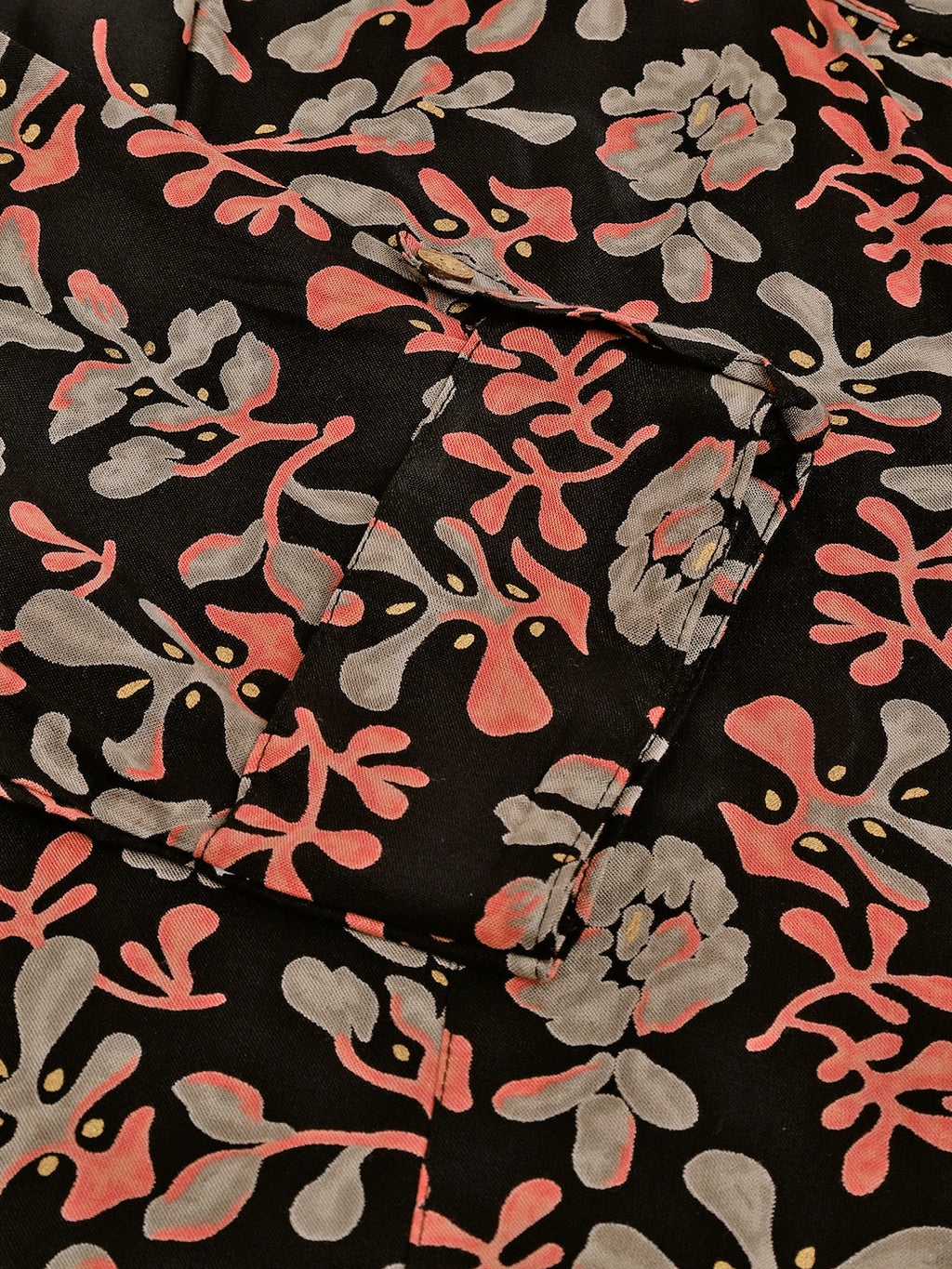 Noe Velarro Black Floral Printed Rayon Shirt Style Top