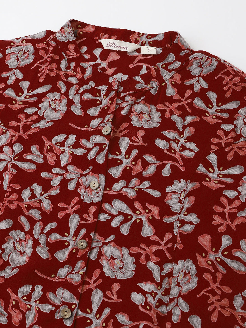 Noe Velarro Maroon Floral Print Rayon Regular Top