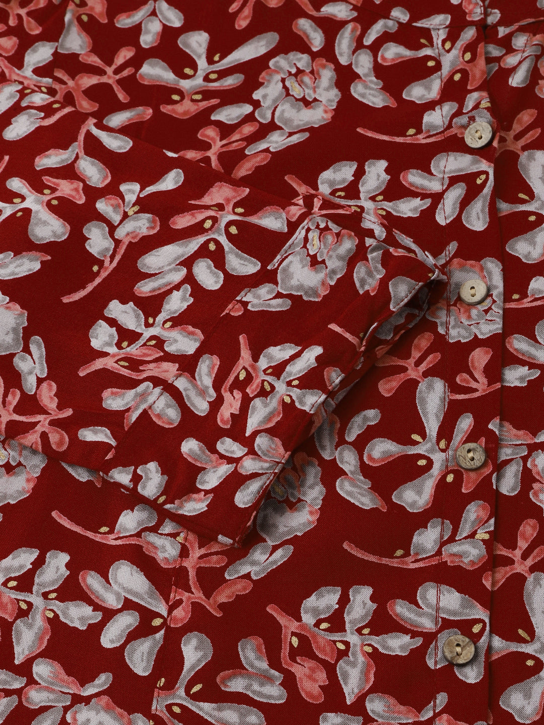 Noe Velarro Maroon Floral Print Rayon Regular Top